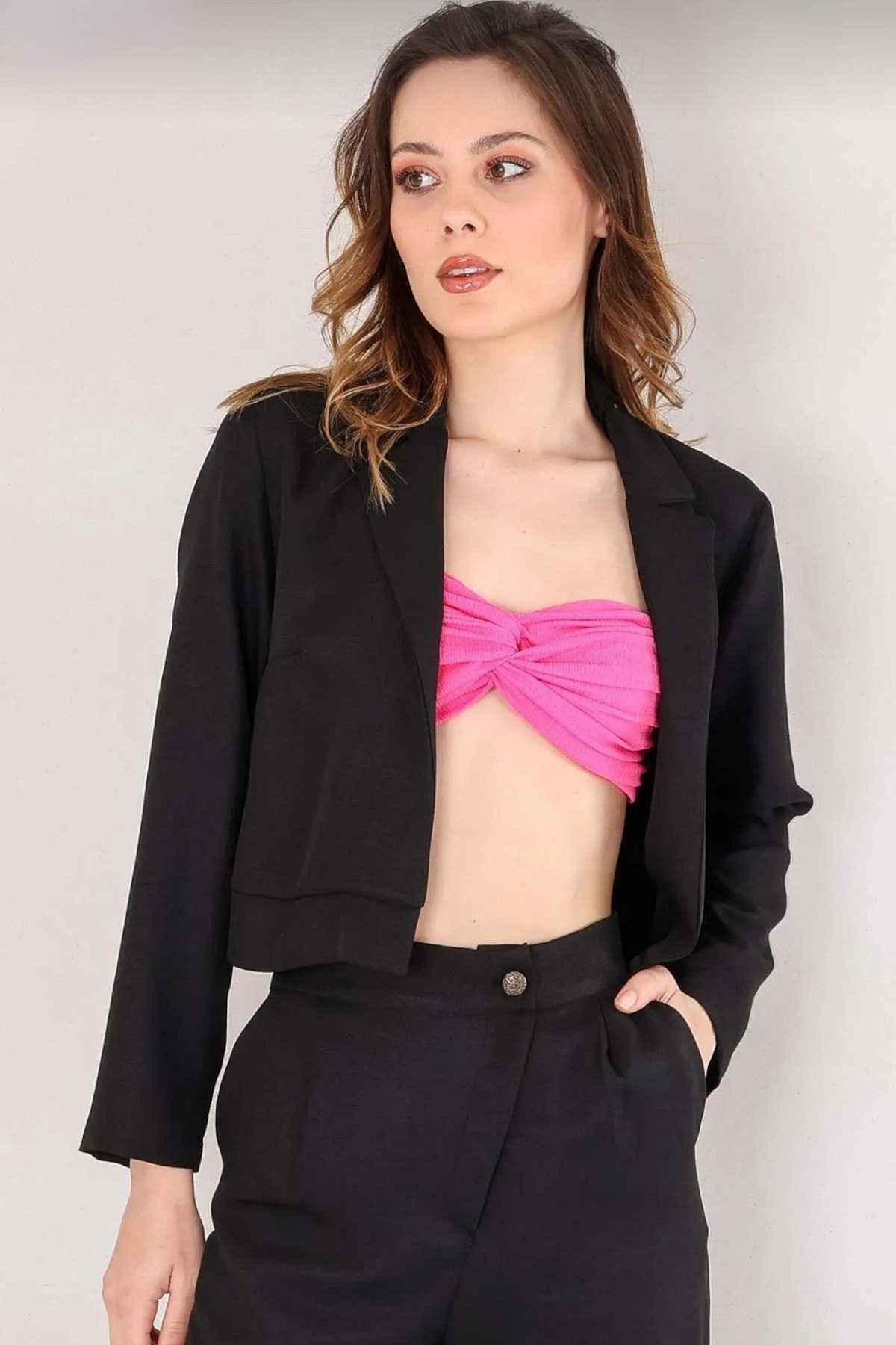 fashionshowcase Kurzblazer Damen Crop Jacke Leinenoptik günstig online kaufen