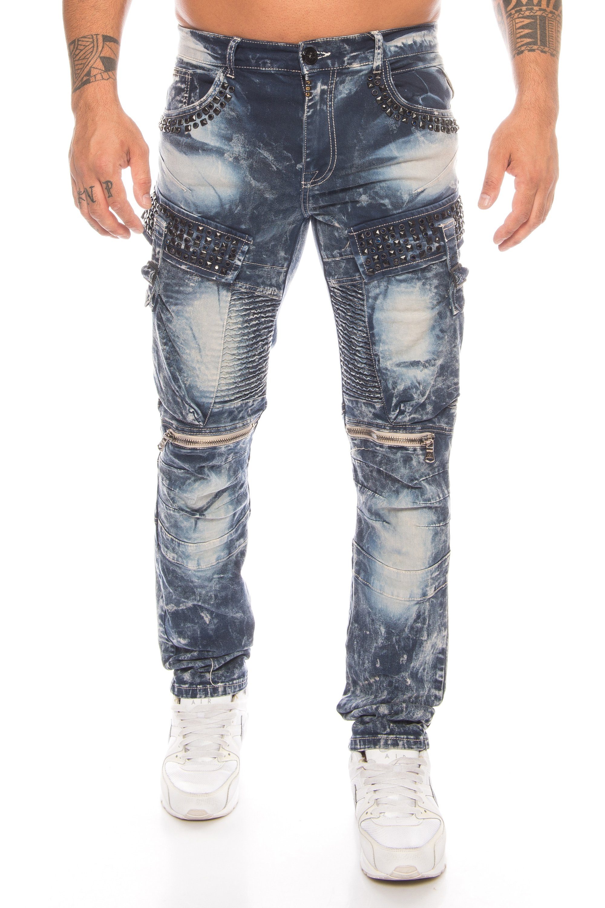 Cipo & Baxx Slim-fit-Jeans »Herren Cargo Jeans Hose mit Strasssteinen«  Jeanshose mit Zierreißverschlüssen und stylischer Batik Waschung online  kaufen | OTTO