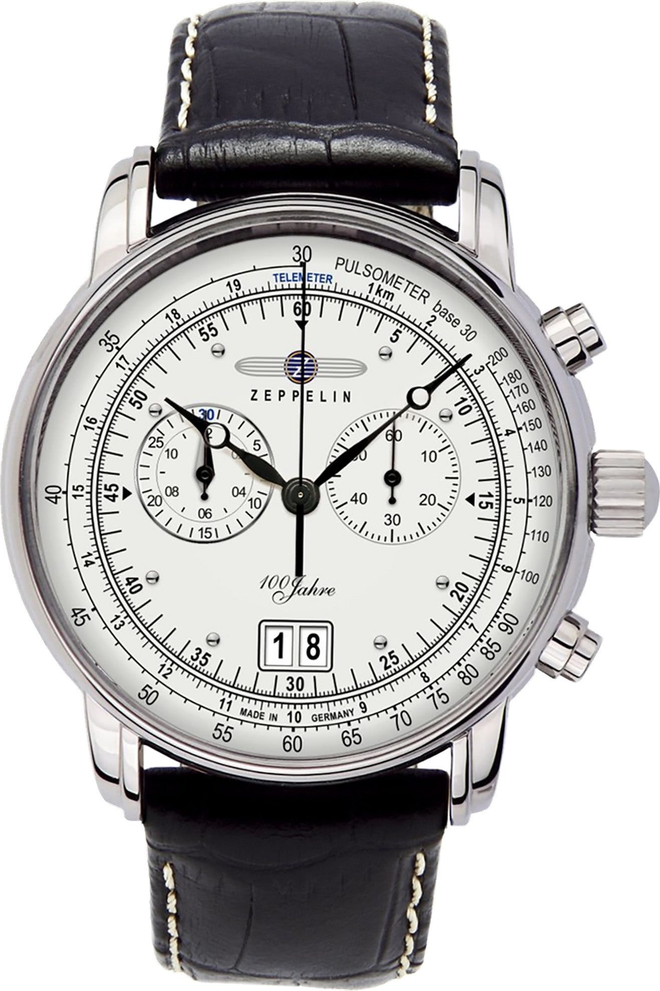 ZEPPELIN Chronograph Zeppelin Herren Uhr Elegant Z7690/1 Leder, (Chronograph), Herren Armbanduhr rund, groß (ca. 43mm), Lederarmband schwarz