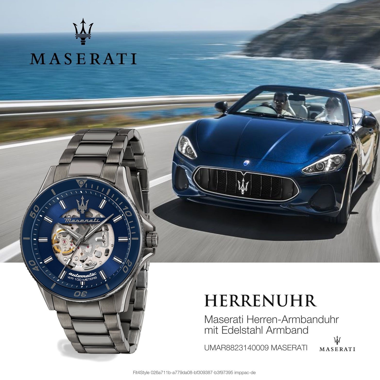 blau Herrenuhr MASERATI Automatik, rundes 44mm) (ca. Quarzuhr groß Herrenuhr Edelstahlarmband, Gehäuse, Sfda Maserati