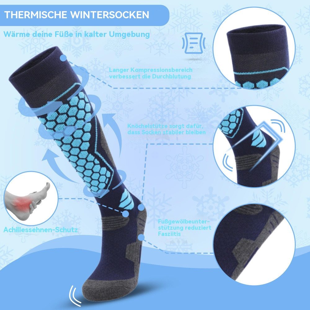 Blusmart Skisocken Rutschfeste Wandersocken für Männer und Frauen (Weich und atmungsaktiv, 1-Paar, Schutz für Fußgewölbe und Achillessehne) Für kaltes Wetter, warme Socken