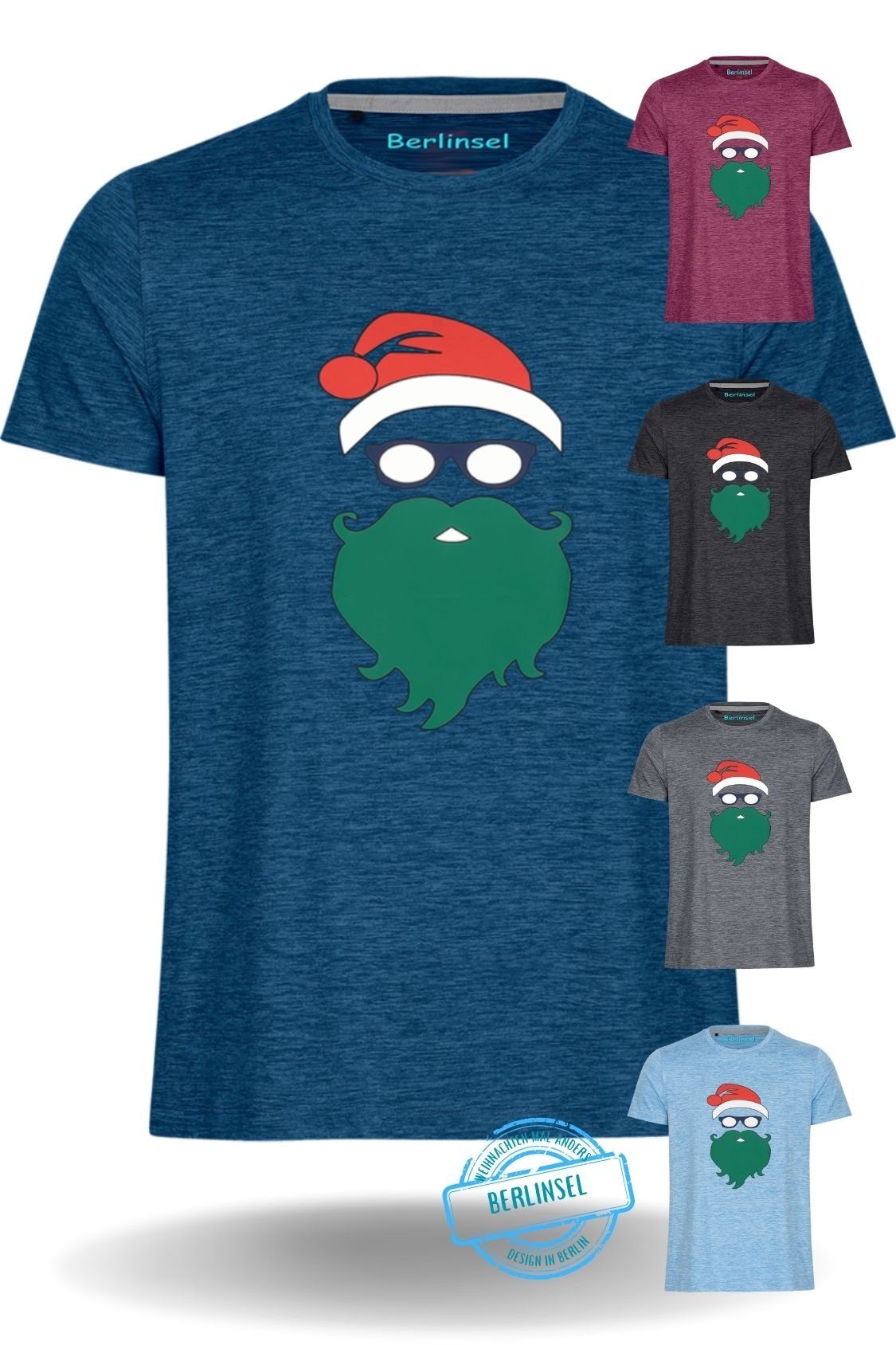 Berlinsel T-Shirt Printshirt Weihnachtsshirt Männer Weihnachtsoutfit Herren Weihnachtsfeier, Weihnachtsgeschenk, Weihnachtsfoto blau