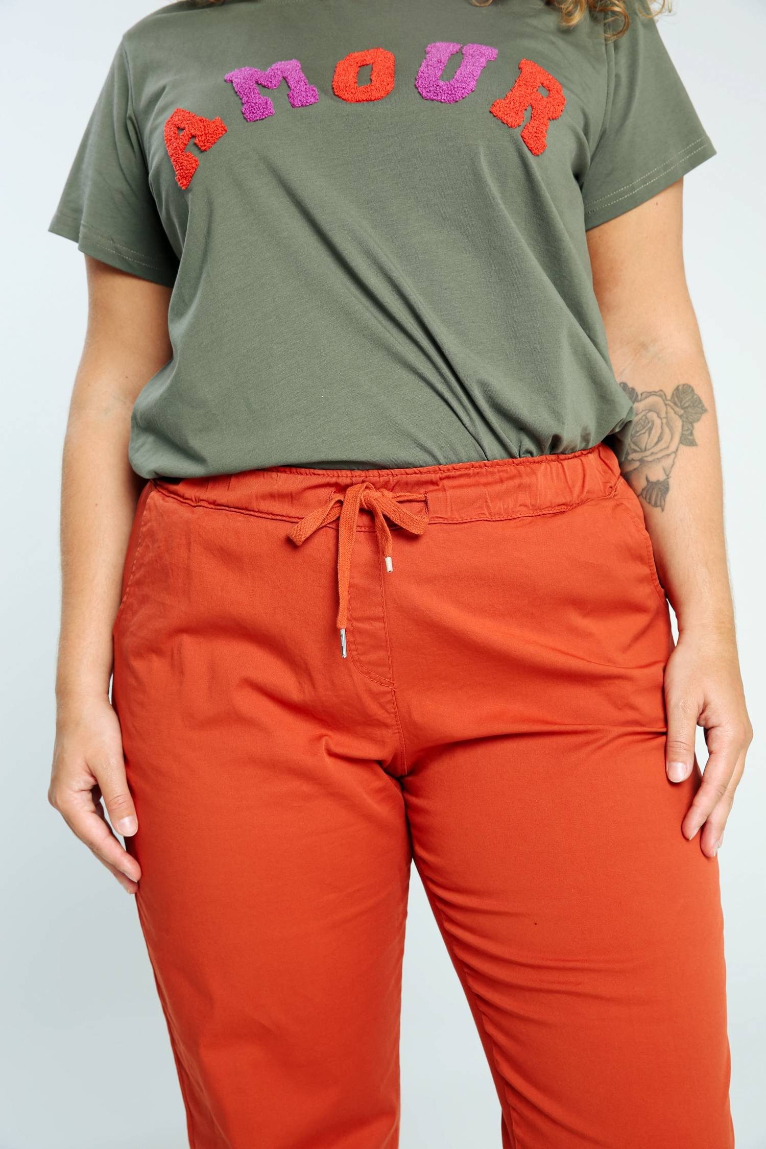 Taille 5-Pocket-Hose Hoher, Elastischer Paprika Mit Unifarbene Orange Chinohose