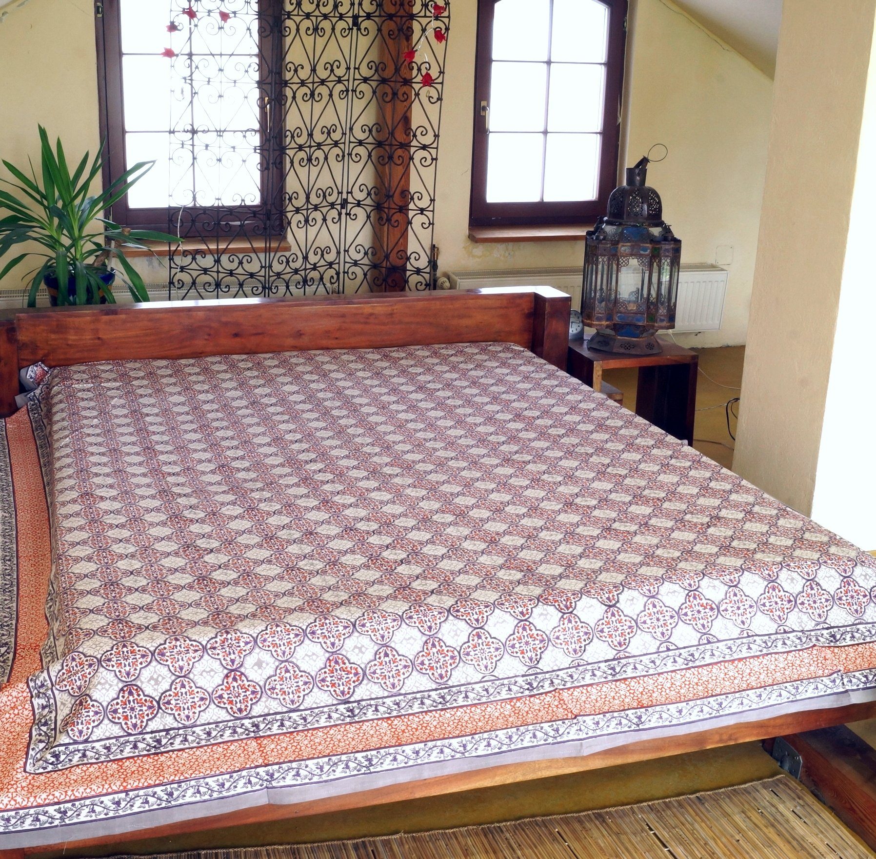 Guru-Shop Tagesdecke Blockdruck Tagesdecke, Bett & Sofaüberwurf,..