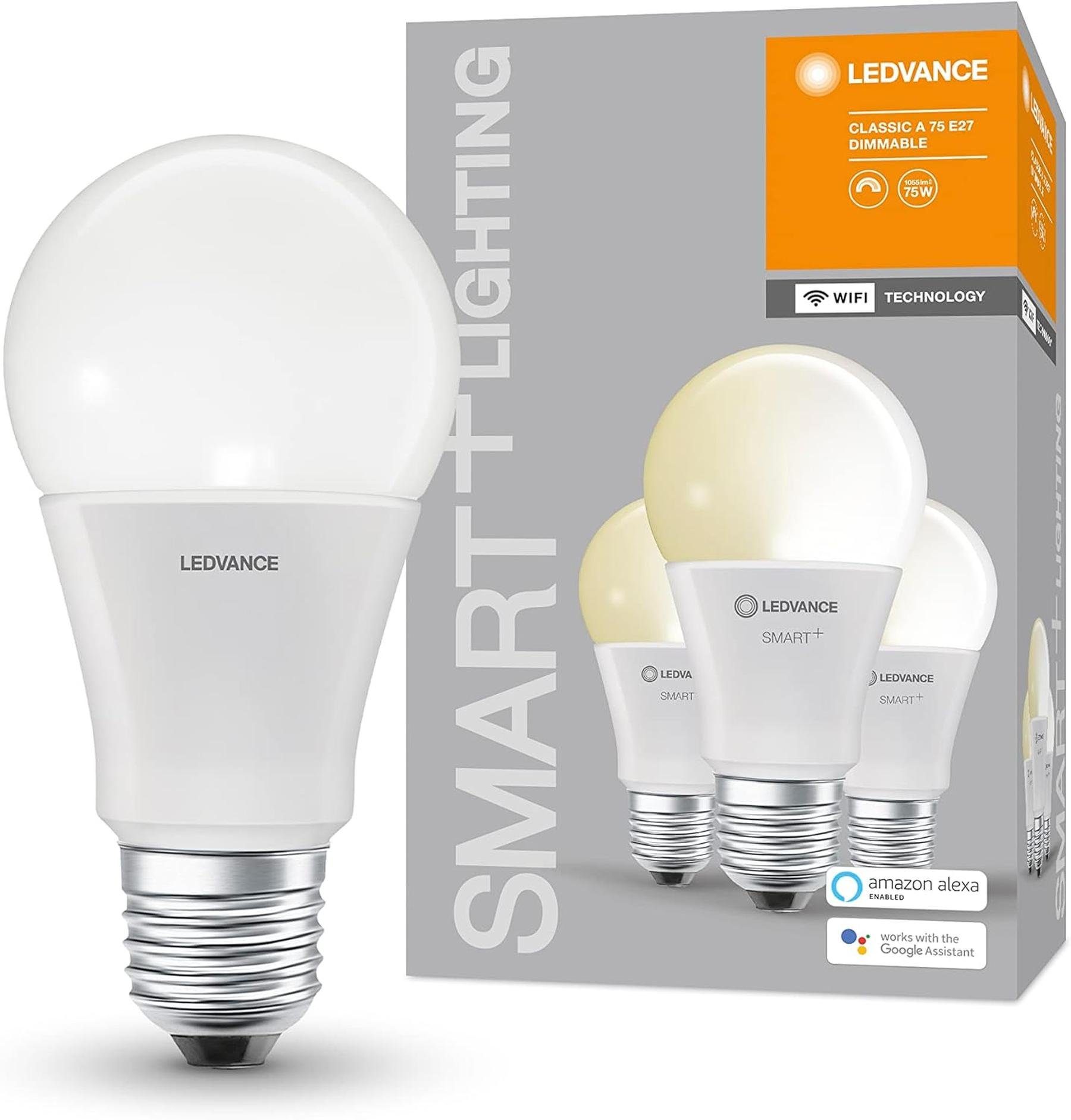 E27 9,5W LED-Leuchtmittel Energiesparend, dimmbar LED Lampe E27, Smart+ Mattiert Glühbirne Dimmbar, [3er], Warmweiss, warmweiß WiFi Ledvance