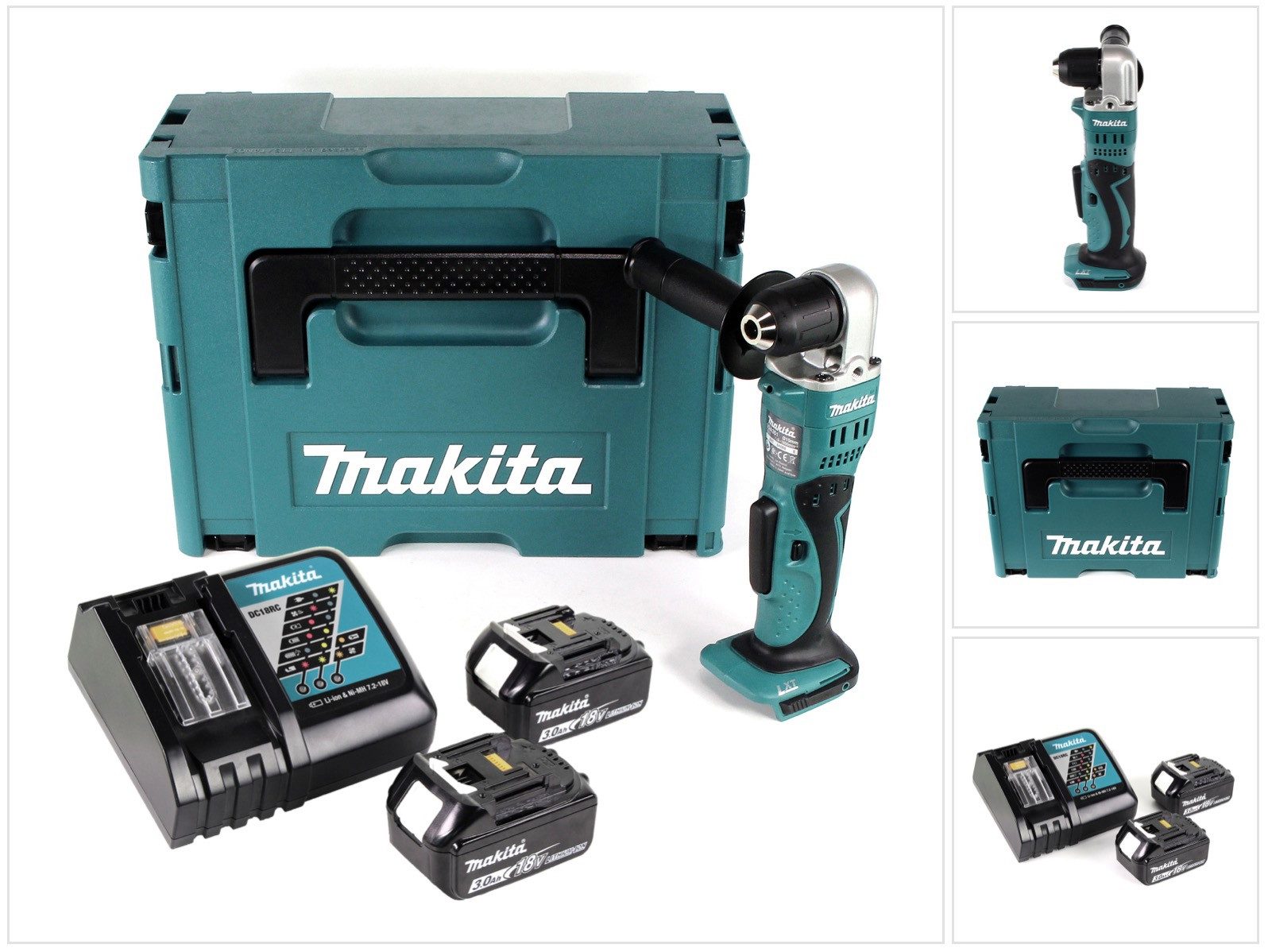 Makita Winkelbohrmaschine BDA 351 RFJ Akku Winkelbohrmaschine 18V 13,5Nm + 2x Akku 3,0Ah + Lade