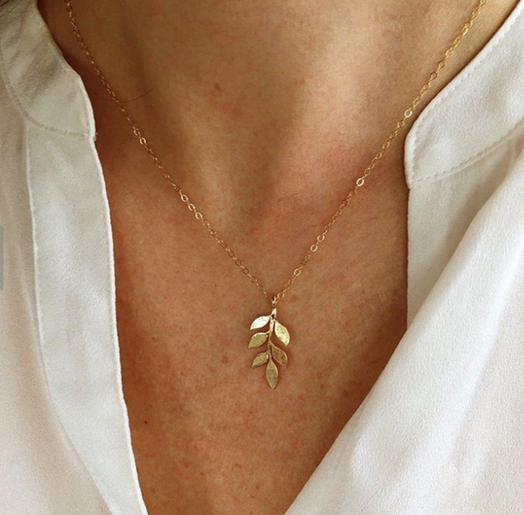 für WaKuKa Charm-Kette Blattanhänger, (1-tlg) Schmuckgeschenk Halskette mit Frauen