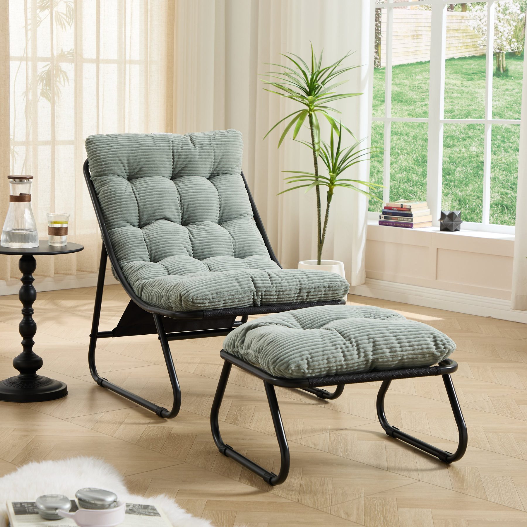Odikalo Chaiselongue Relaxsessel Gartenstühle Gartenliege Freizeitstuhl mit schlaffunktion, Lounge-Sessel für die Terrasse mit Ottoman–Bequemer Relaxsessel mit weichem Polster und Fußhocker ideal für Wohn-Schlaf-und Lesezimmer Gestell und Polster in Beige
