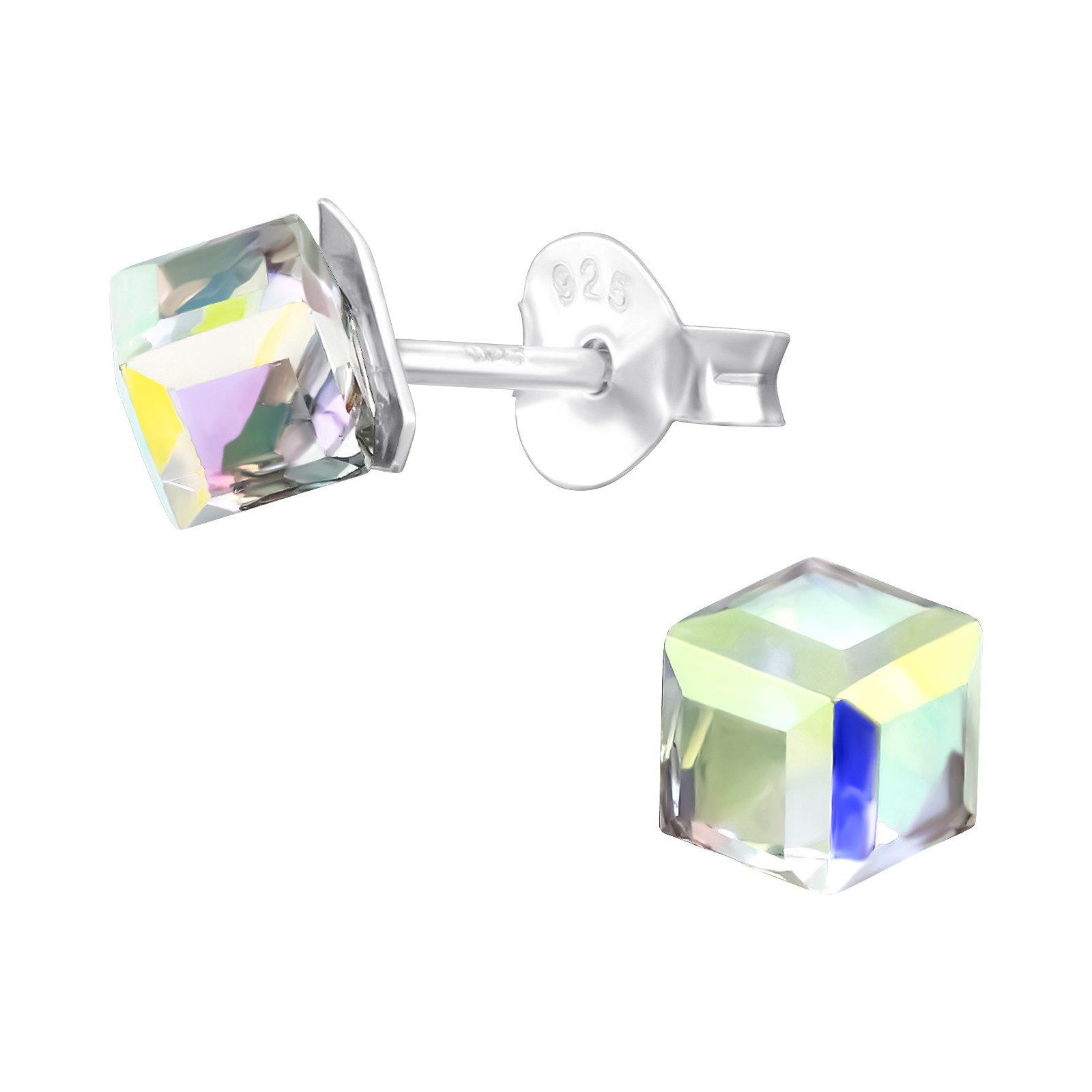 Ohrring-Set Ohrstecker Würfel echter Kristall LA CRYSTALE aus 925 Silber Damen