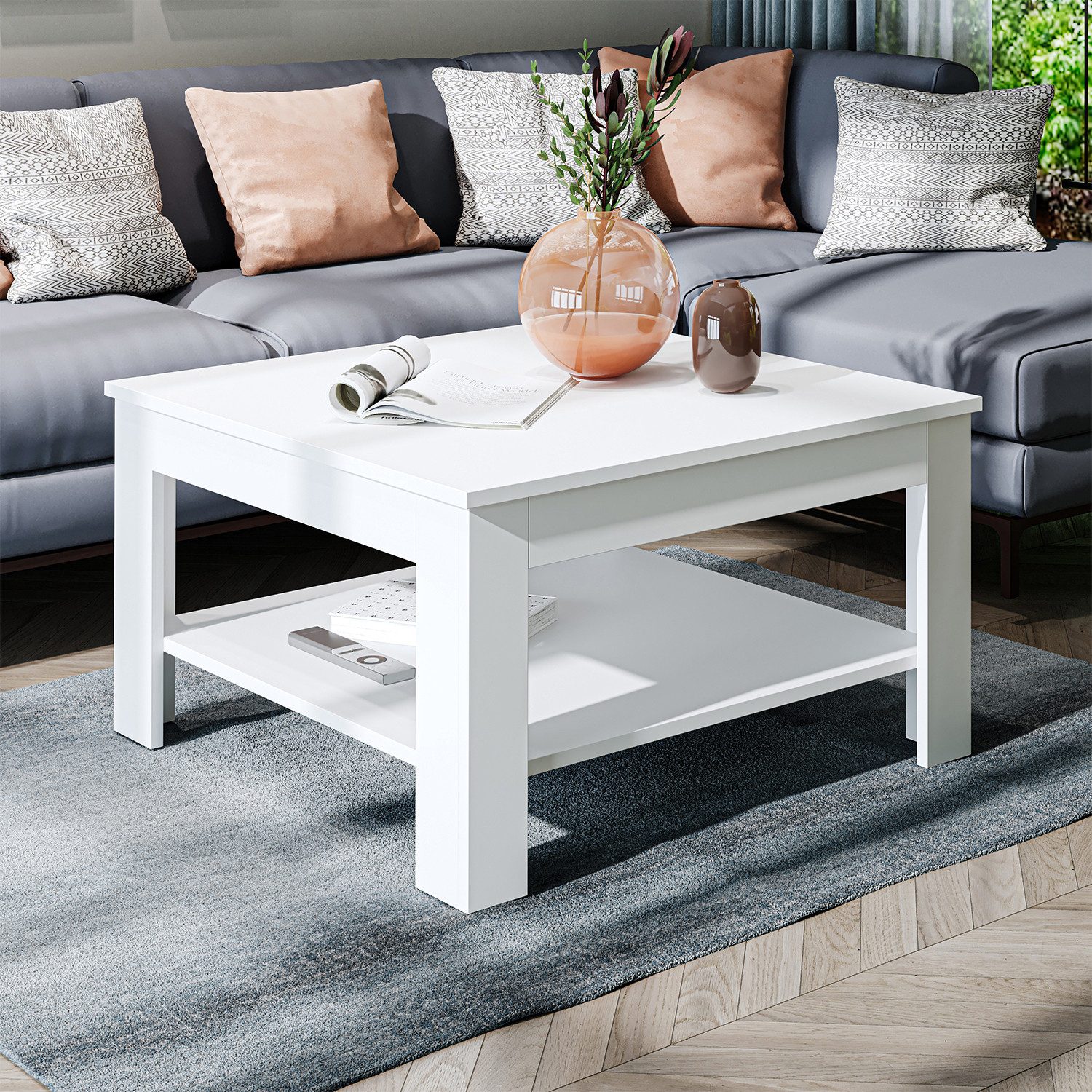 Roomart Wohnzimmertisch Couchtisch HELSINKI mit Ablageboden Wohnzimmertisch Sofatisch modern, Mit unterer Ablage, in zwei Formaten
