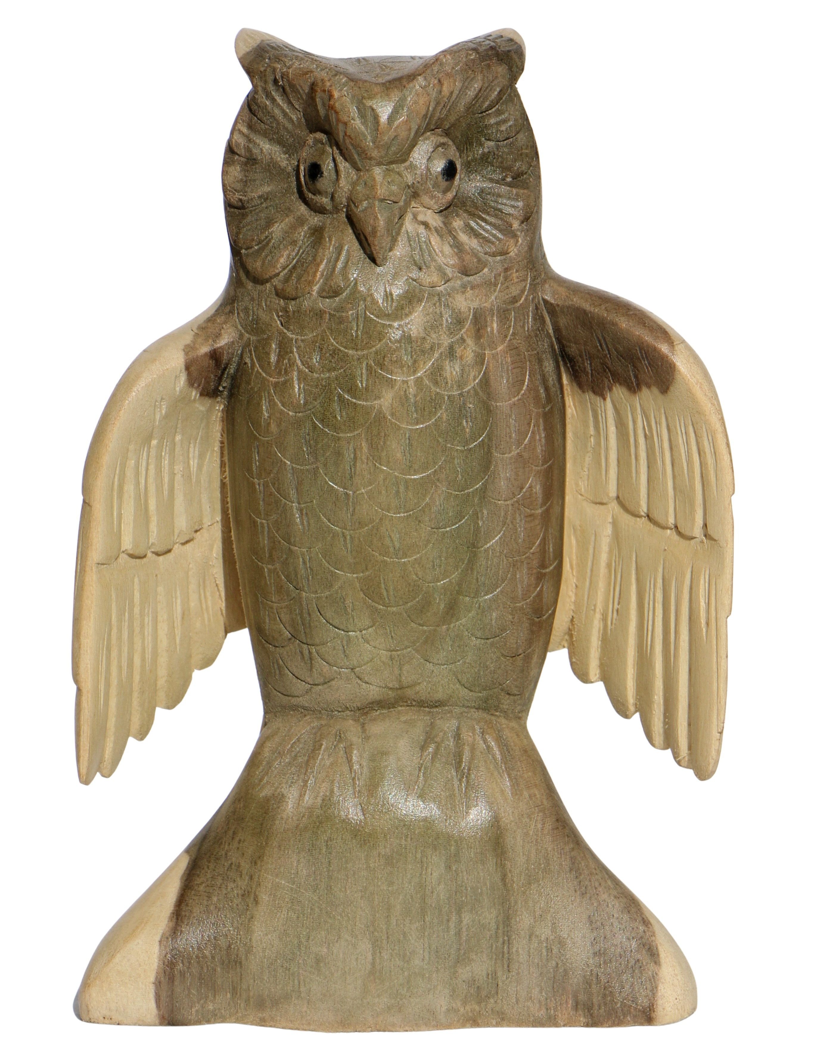 Tierfigur grüne Eule Holz-Figur Uhu Tier Dekoration Handarbeit