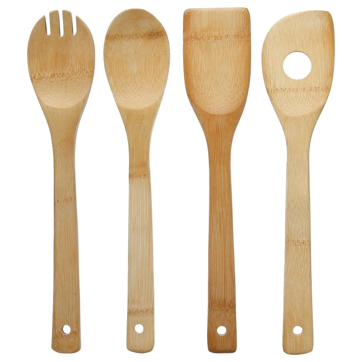 InnovaGoods Küchenorganizer-Set Bamboo cooking utensils - 4-Pack, Kochutensilien aus Bambus  4er-Pack