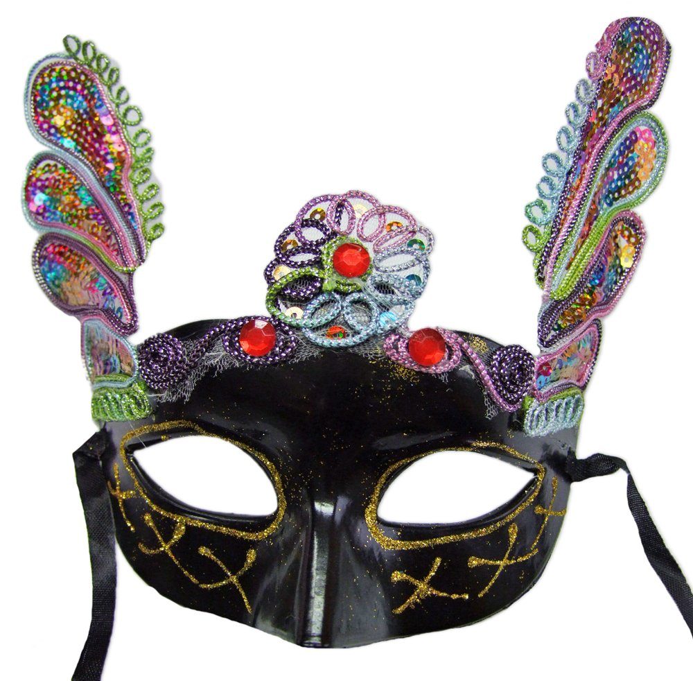 Das Kostümland Verkleidungsmaske Augenmaske Florenz mit bunten Pailletten Schwarz