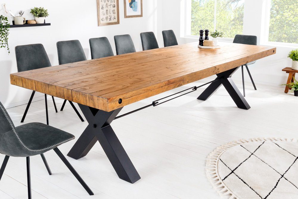 riess-ambiente Esstisch THOR 300cm vintage braun / schwarz (Einzelartikel, 1-St), recyceltes Pinie-Massivholz · Metall · X-Gestell · Industrial Design
