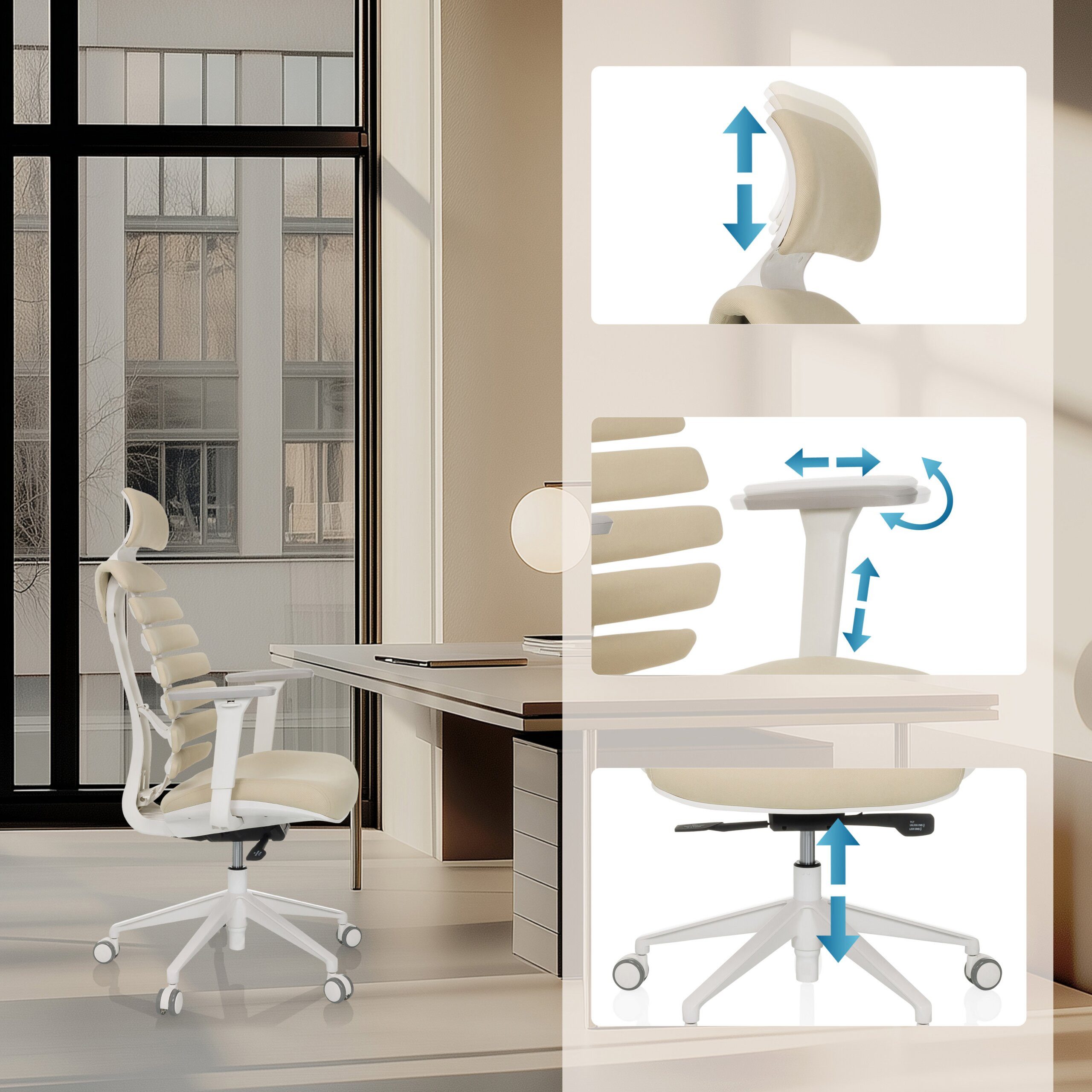 hjh OFFICE Drehstuhl Profi Bürostuhl Ergo Line W Stoff mit Armlehnen (1 St), Ergonomischer Chefsessel, Schreibtischstuhl höhenverstellbar