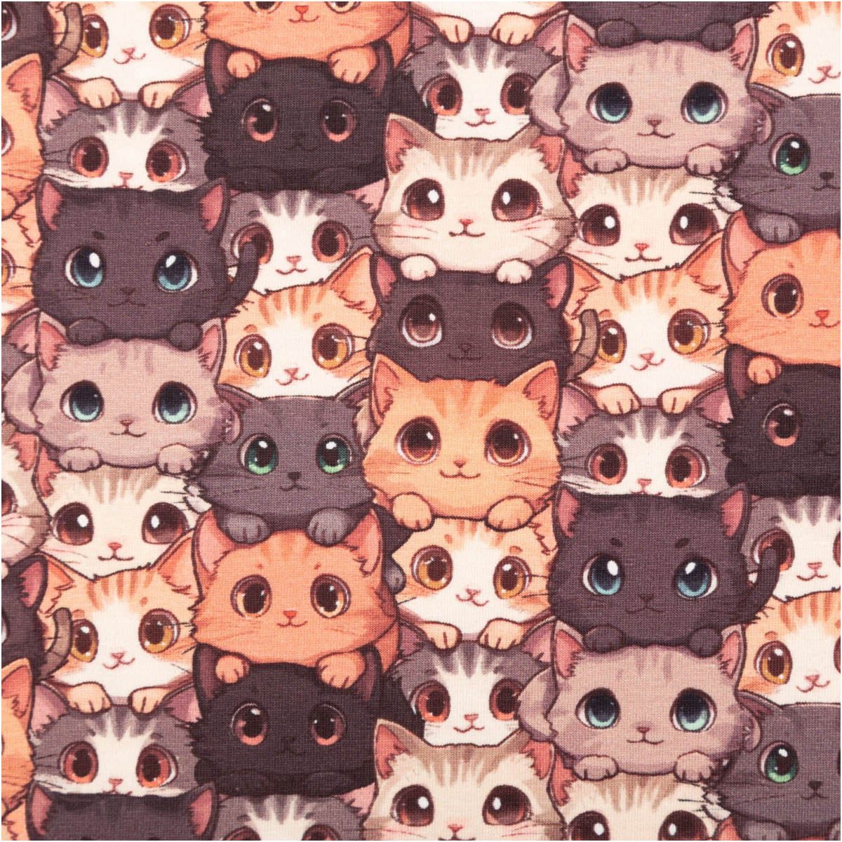 SCHÖNER LEBEN. Stoff Jersey Stoff Katzen braun Digitaldruck 148 cm breit, allergikergeeignet