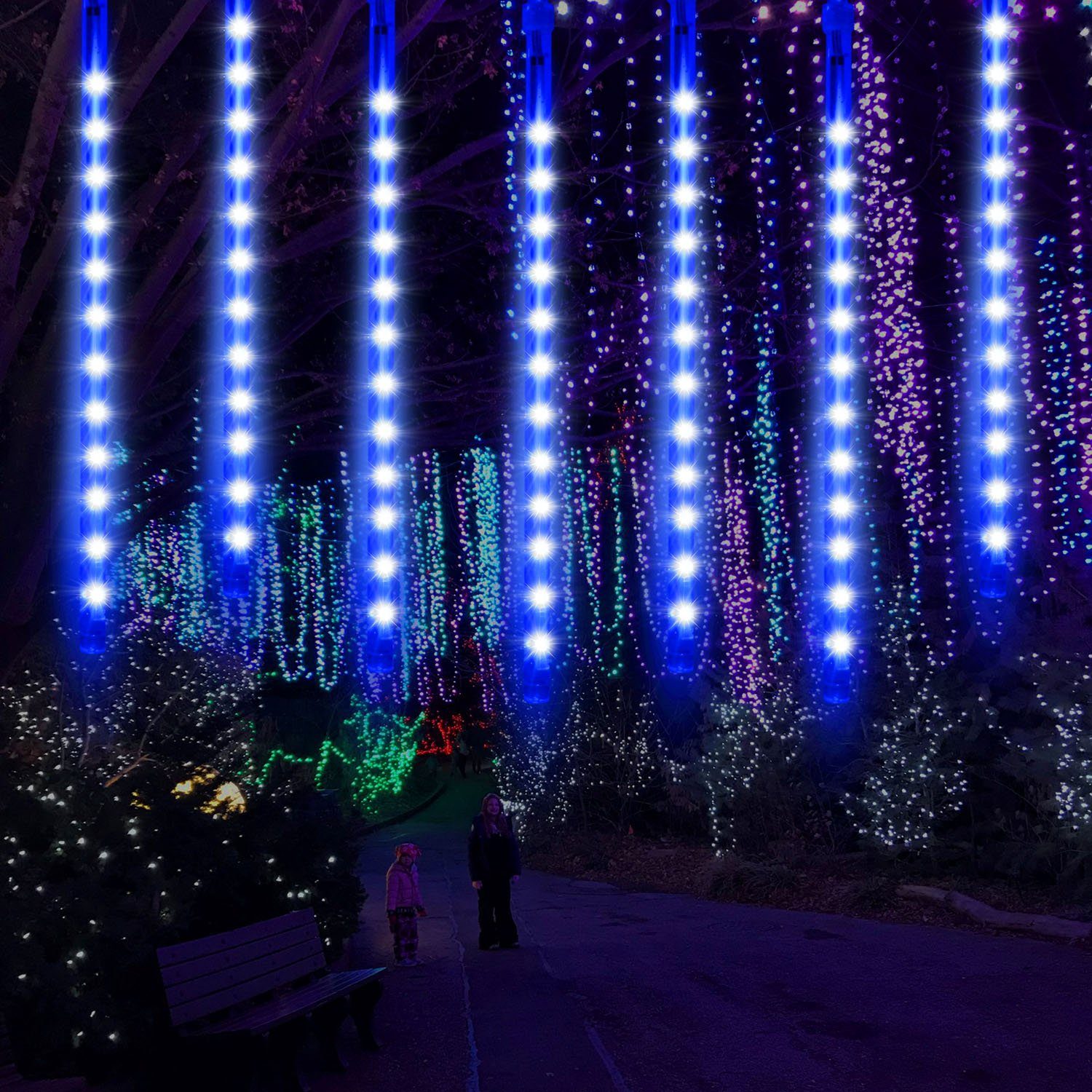Meteorschauer, Wasserdichte, LED-Lichterkette Sunicol Hochzeit Eisregen, Eiszapfen, für Lichterregen, Außen Innen Lichterkette, Schneefall, Blau Weihnachten Party,