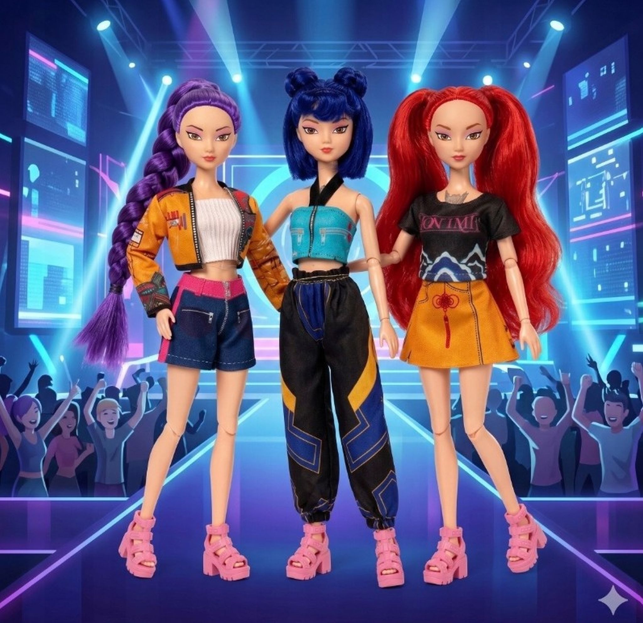 KPop Demon Hunters Babypuppe K-Pop Demon Hunters Puppen Set 3 Figuren Musik Licht 30 cm (3-tlg)
