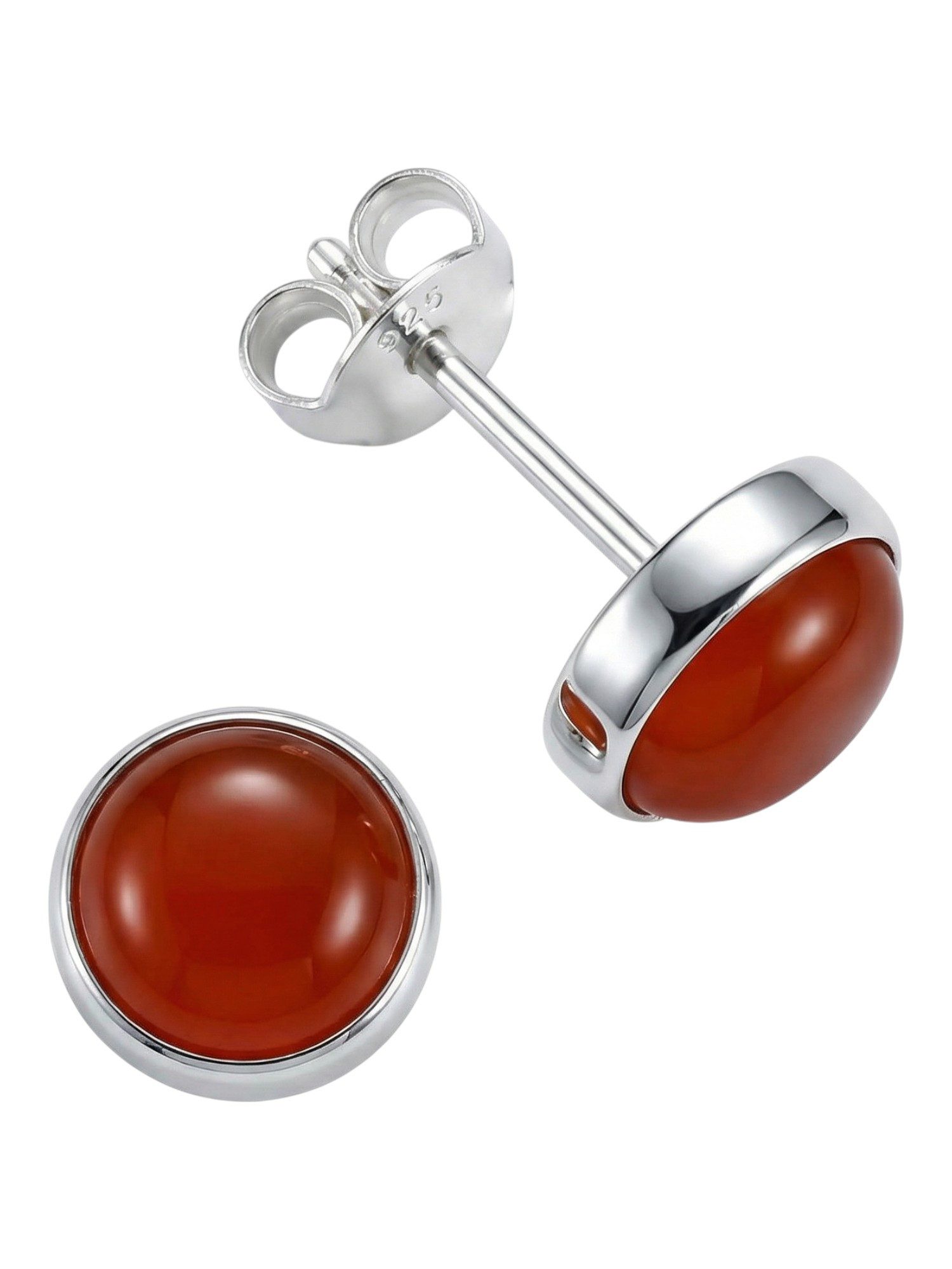 mantraroma Paar Ohrstecker SAMA rund medium aus 925 Silber mit Karneol (Paar, Paar Ohrringe mit Schmuckbeutel), 925 Sterling Silber Ohrringe für Damen