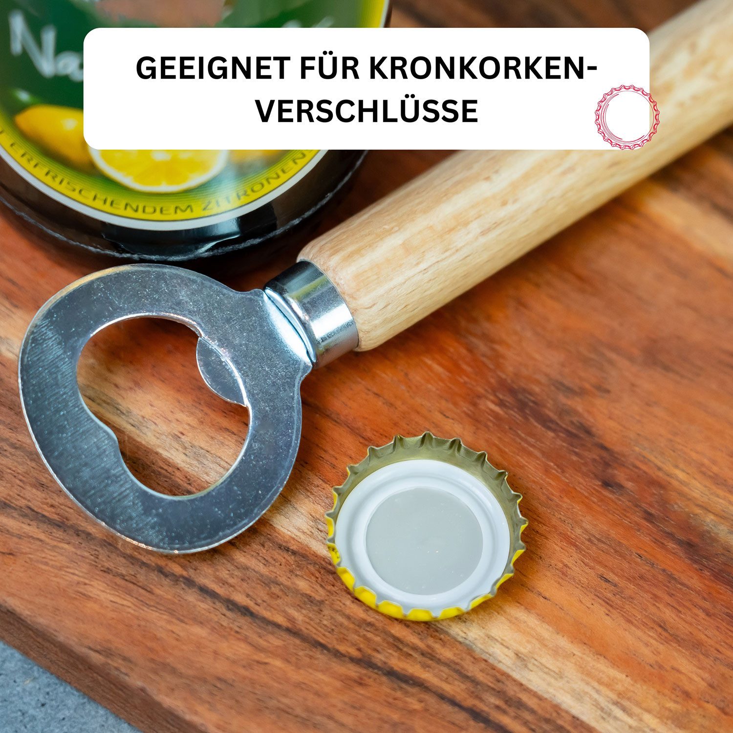 WESTMARK Flaschenöffner inkl. Kronkorkenöffner, Länge: 14,1 cm, Holz/Stahl, Woody, Hellbraun/S