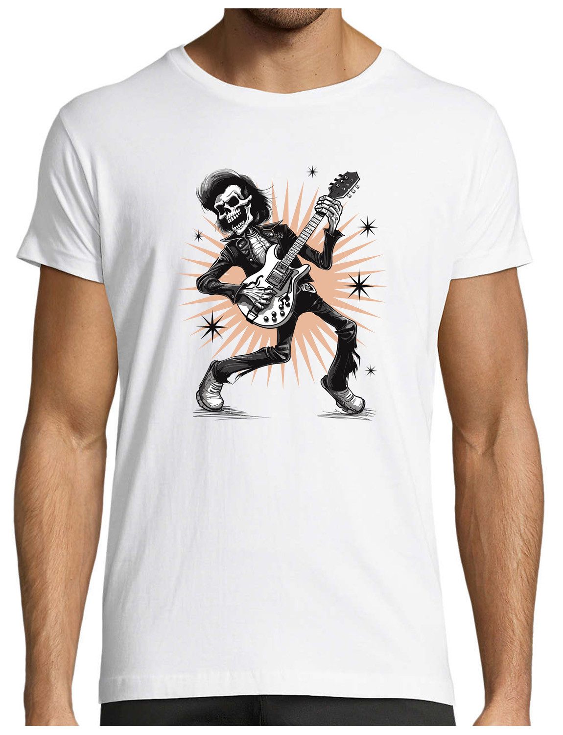 T-Shirt Herren Print Shirt - Skelett-Rocker Brustprint