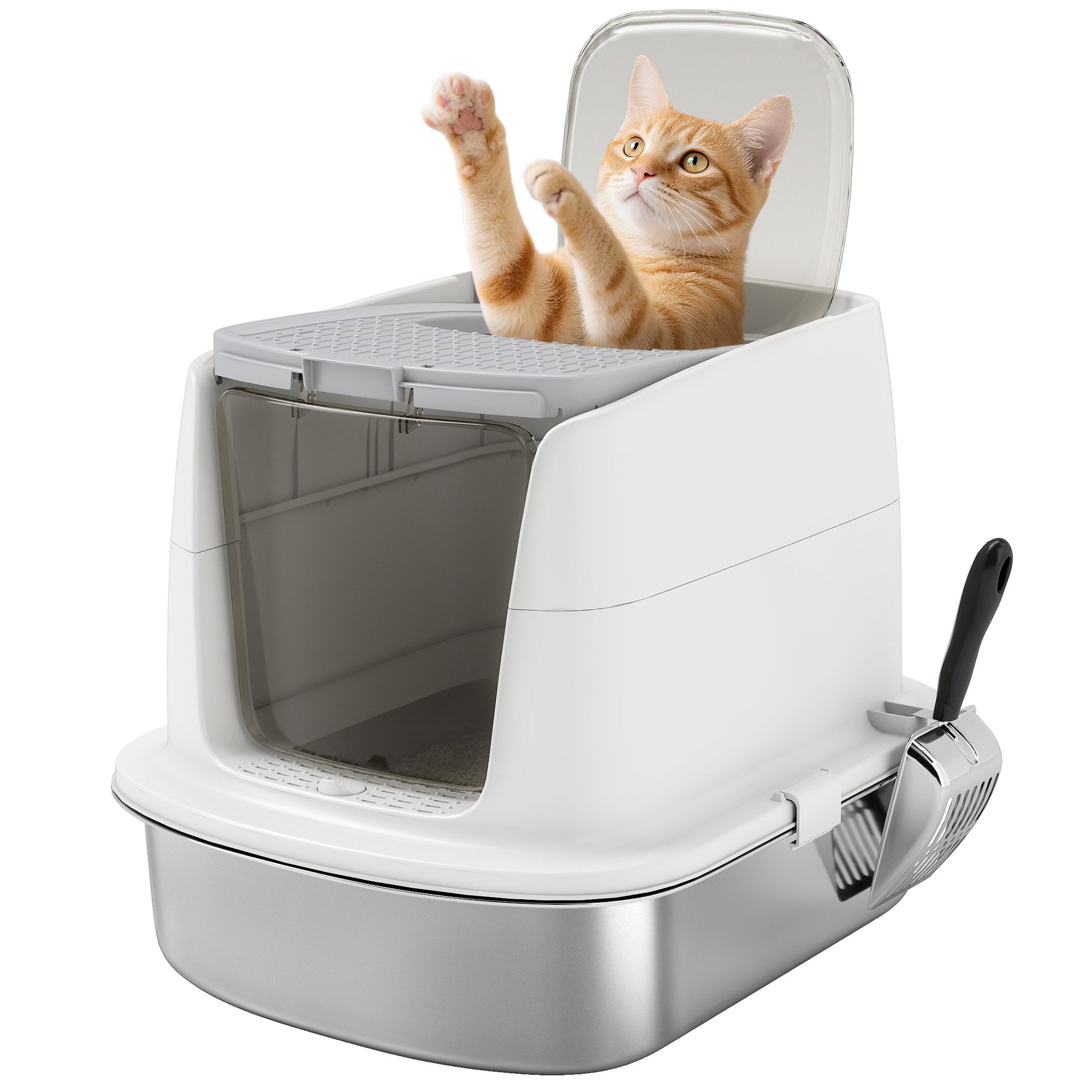 Katzentoilette mit Deckel, Streuschaufel, Streufilter, Deodorierungsbeutel