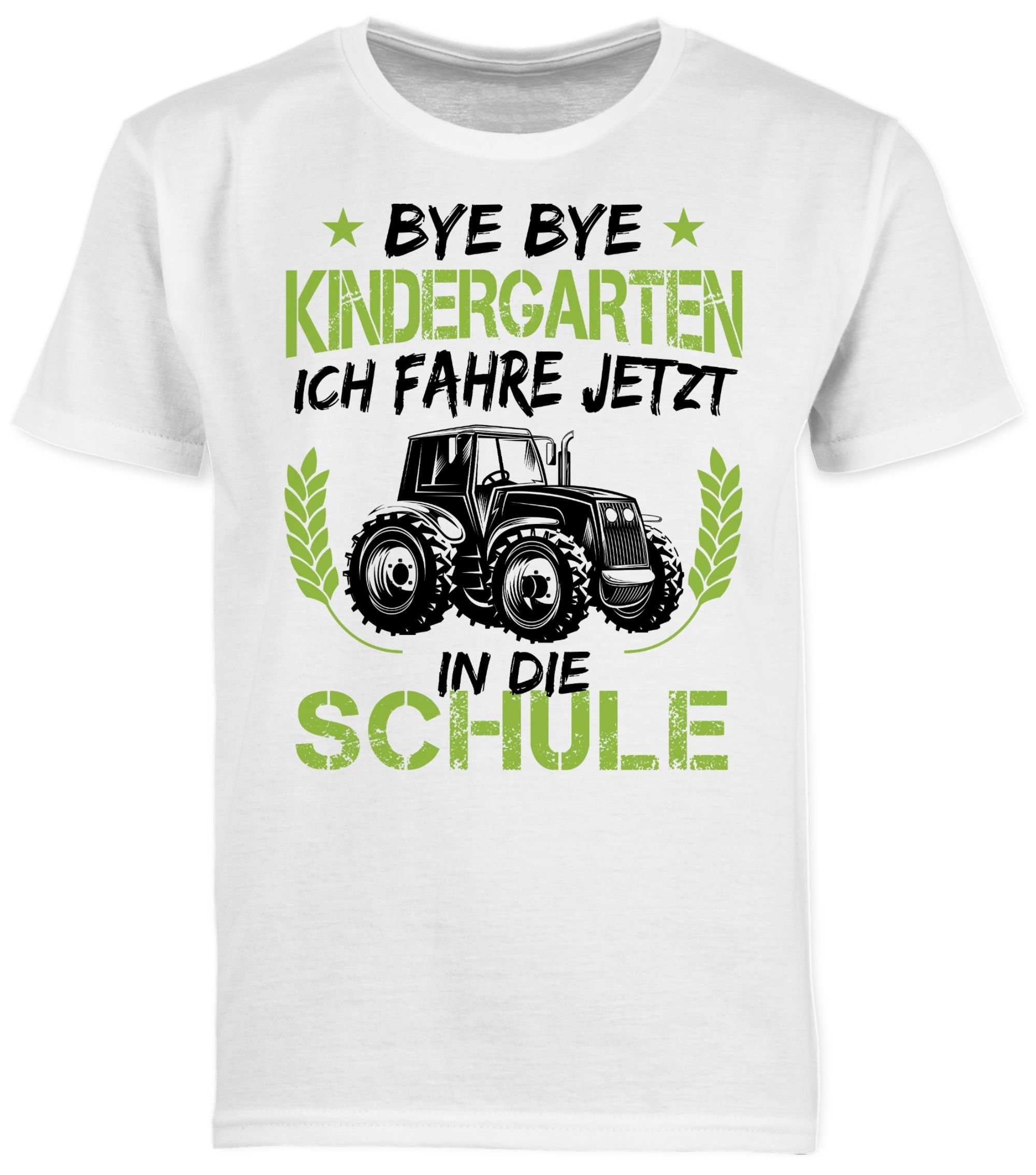 T-Shirt Weiß in Einschulung Bye die Schule Geschenke Kindergarten 3 Shirtracer jetzt Junge ich fahre Grü Traktor Schulanfang Bye Schwarz