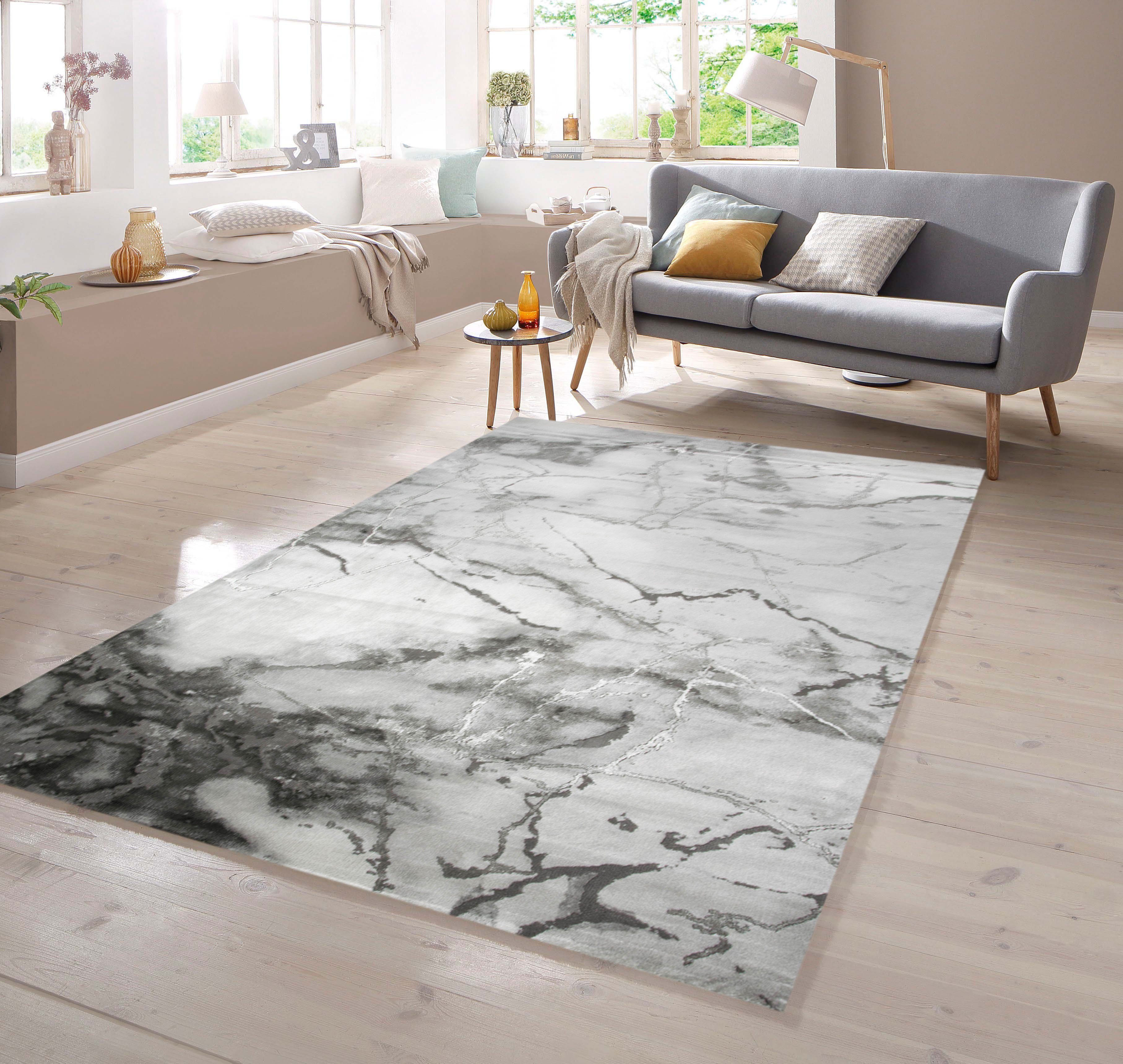 Teppich Marmorteppich mit Glanzfasern in Grau