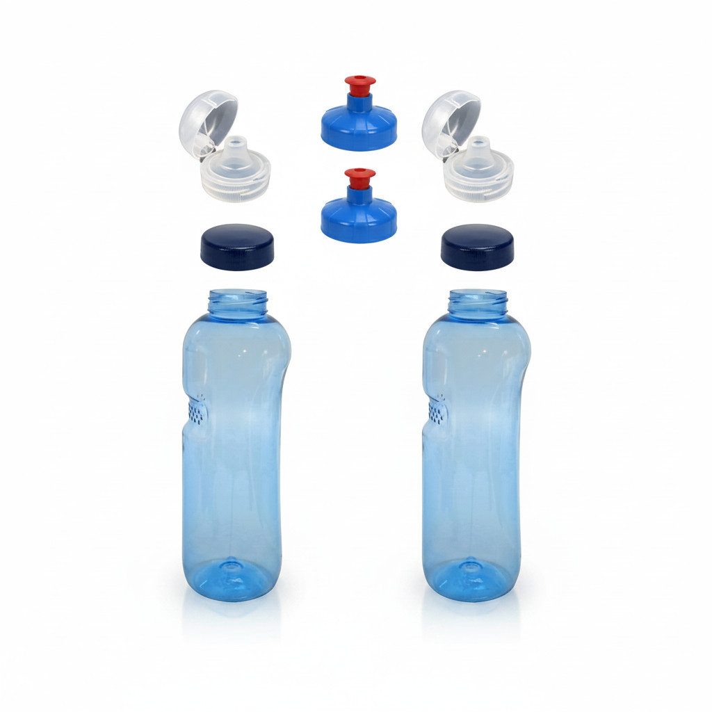Greiner Trinkflasche, 2x 1,0L Kavodrink Wasserflasche + 2x FlipTop + 2x Push-Pull