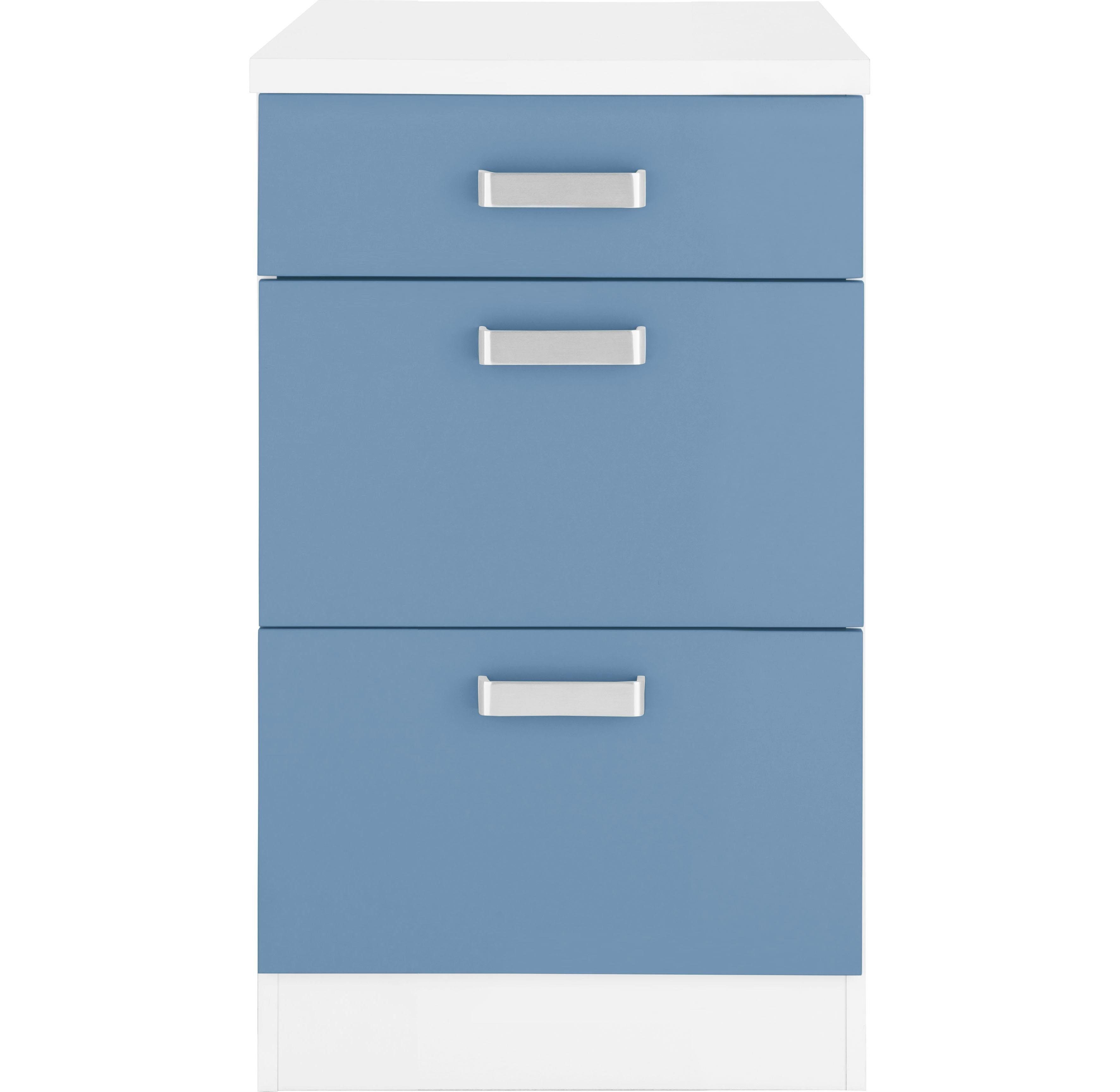 wiho Küchen Unterschrank Husum 50 cm breit, mit 2 großen Auszügen himmelblau/weiß | Unterschränke