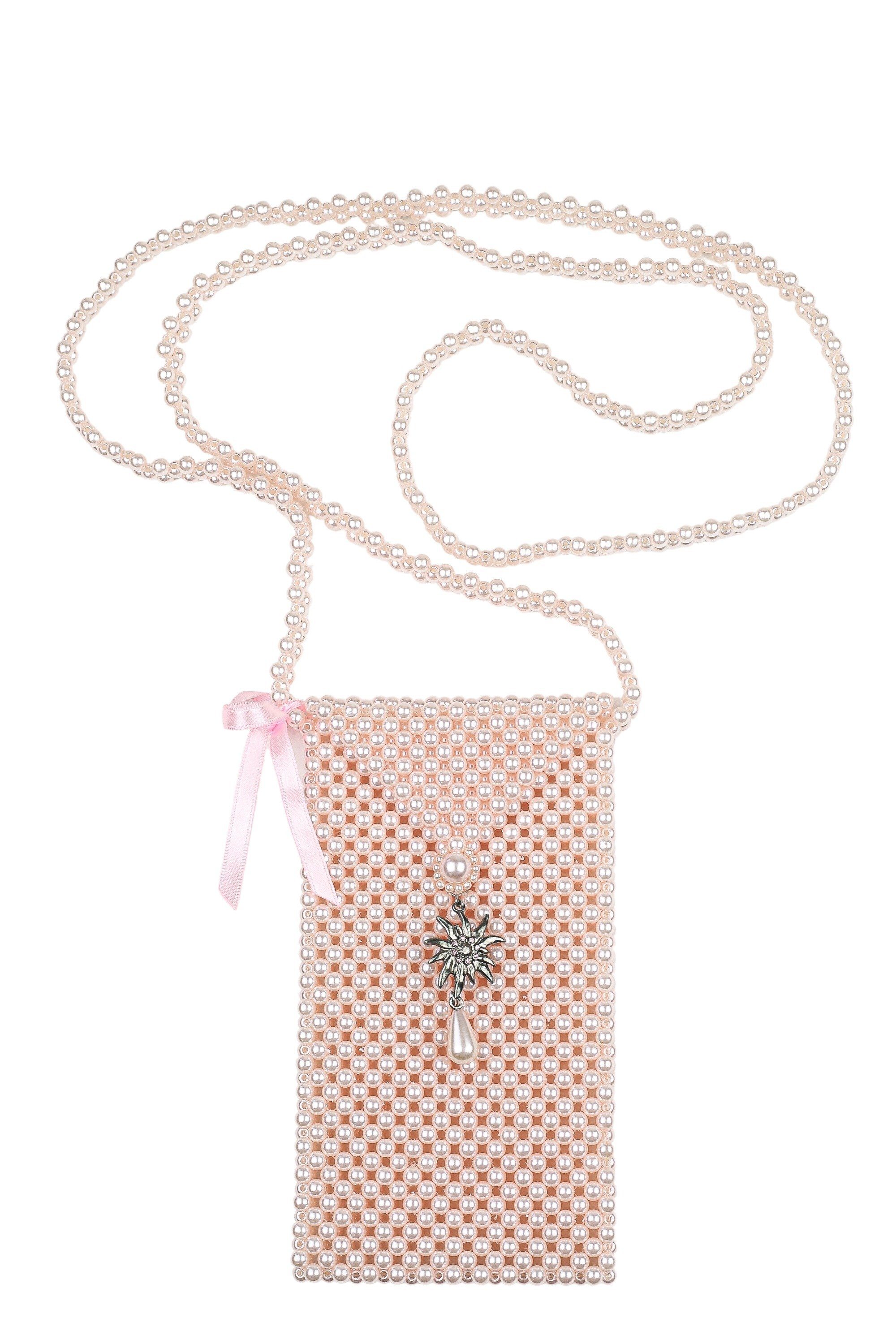 Allgäu Rebell Umhängetasche Alpenperle, aus hunderten Perlen, mit Edelweiß rosa