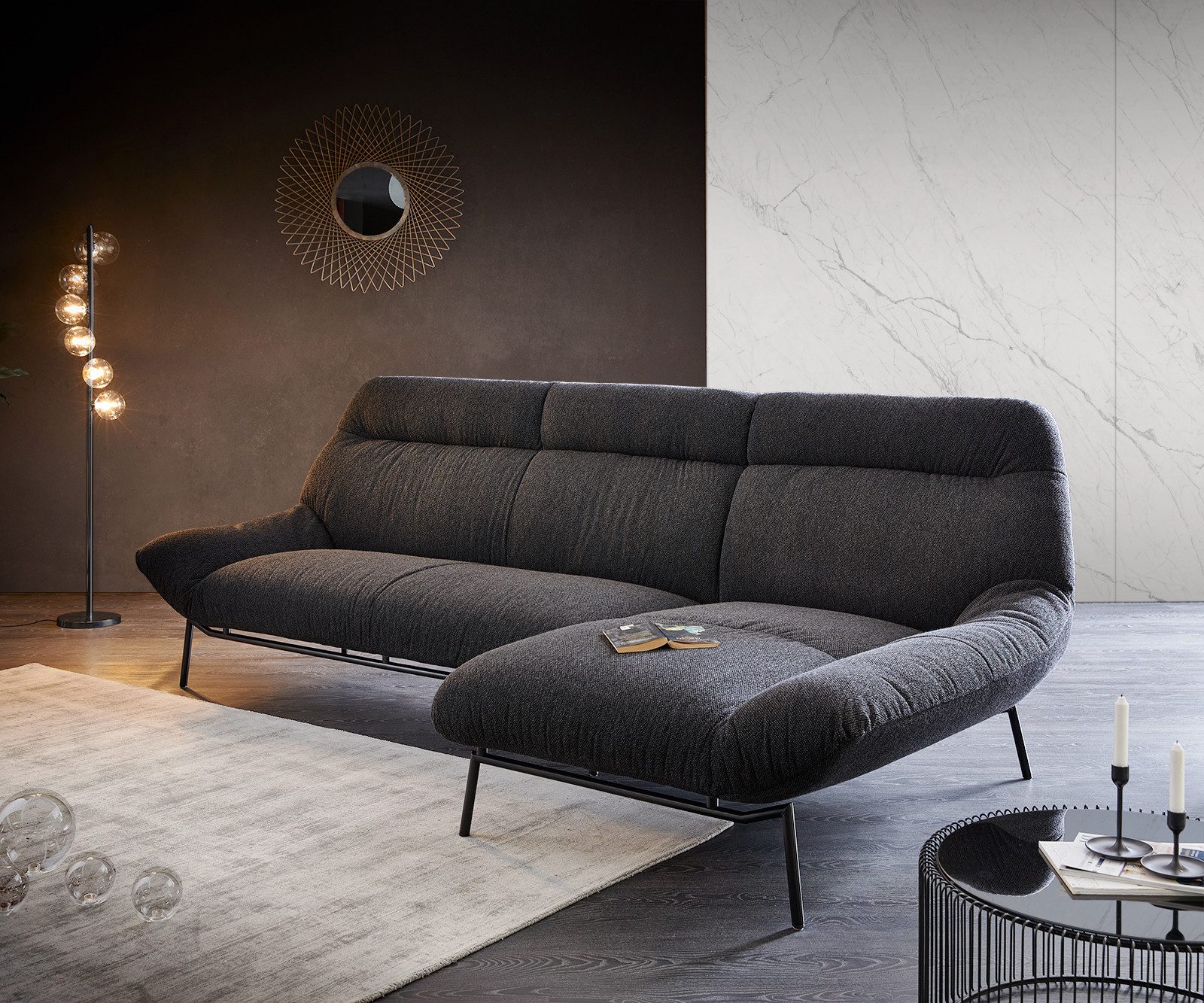 DELIFE Ecksofa Shape, High Schwarz 305x160 Longchair rechts Ecksofa by ES brand
