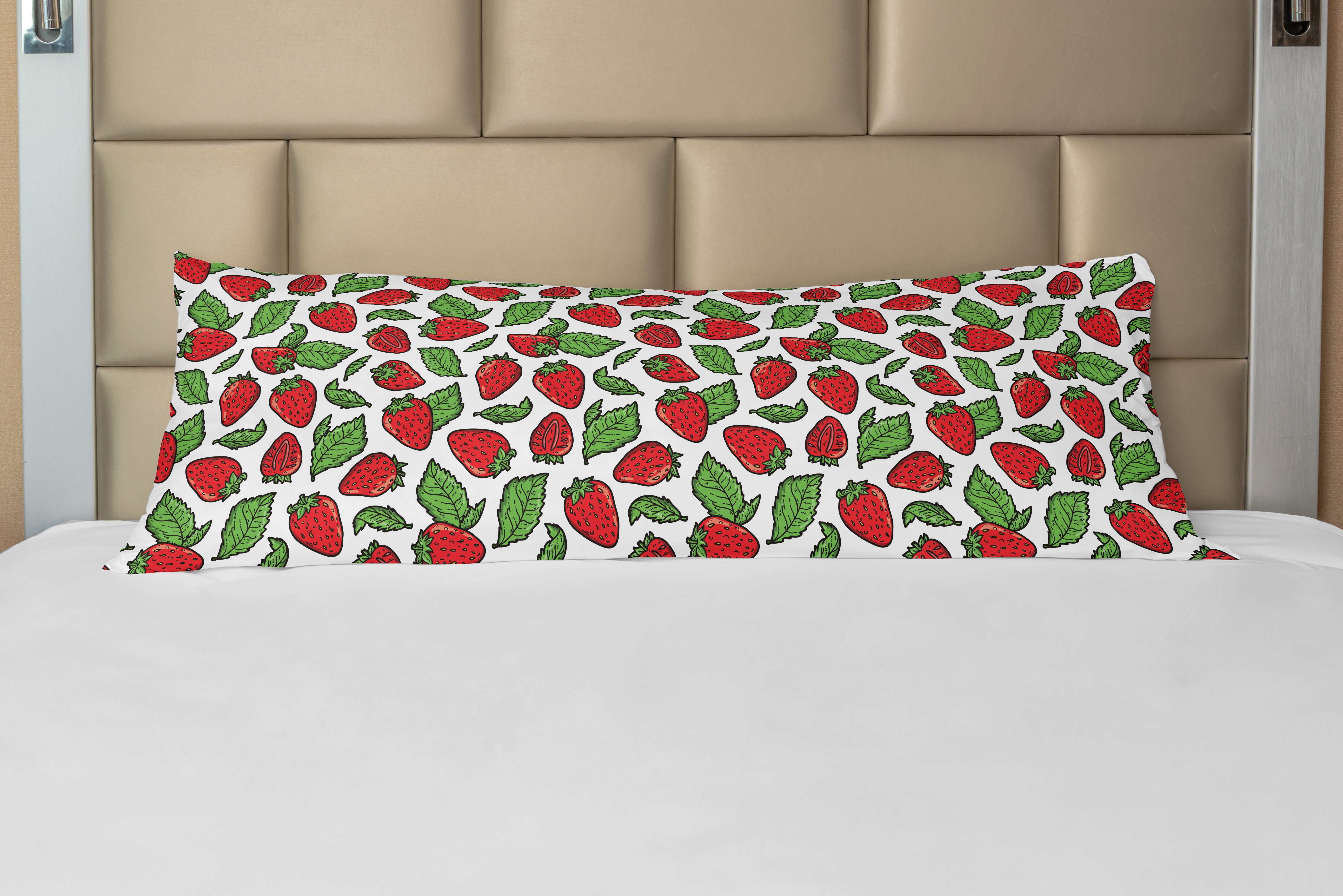 Kissenbezug, Saftige Erdbeeren Langer Seitenschläferkissenbezug Deko-Akzent Blätter Abakuhaus, Obst