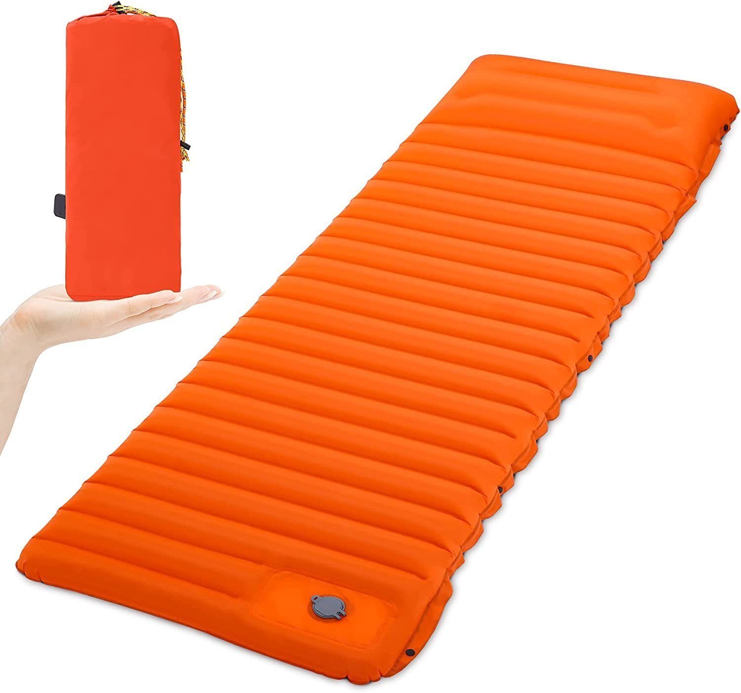 SOTOR Isomatte Camping Isomatte Outdoor Matratze Orange aufblasbare Matratze, mit Fußdruckpumpe,10CM,Selbstaufblasend Wasserdicht Schlafmatte.