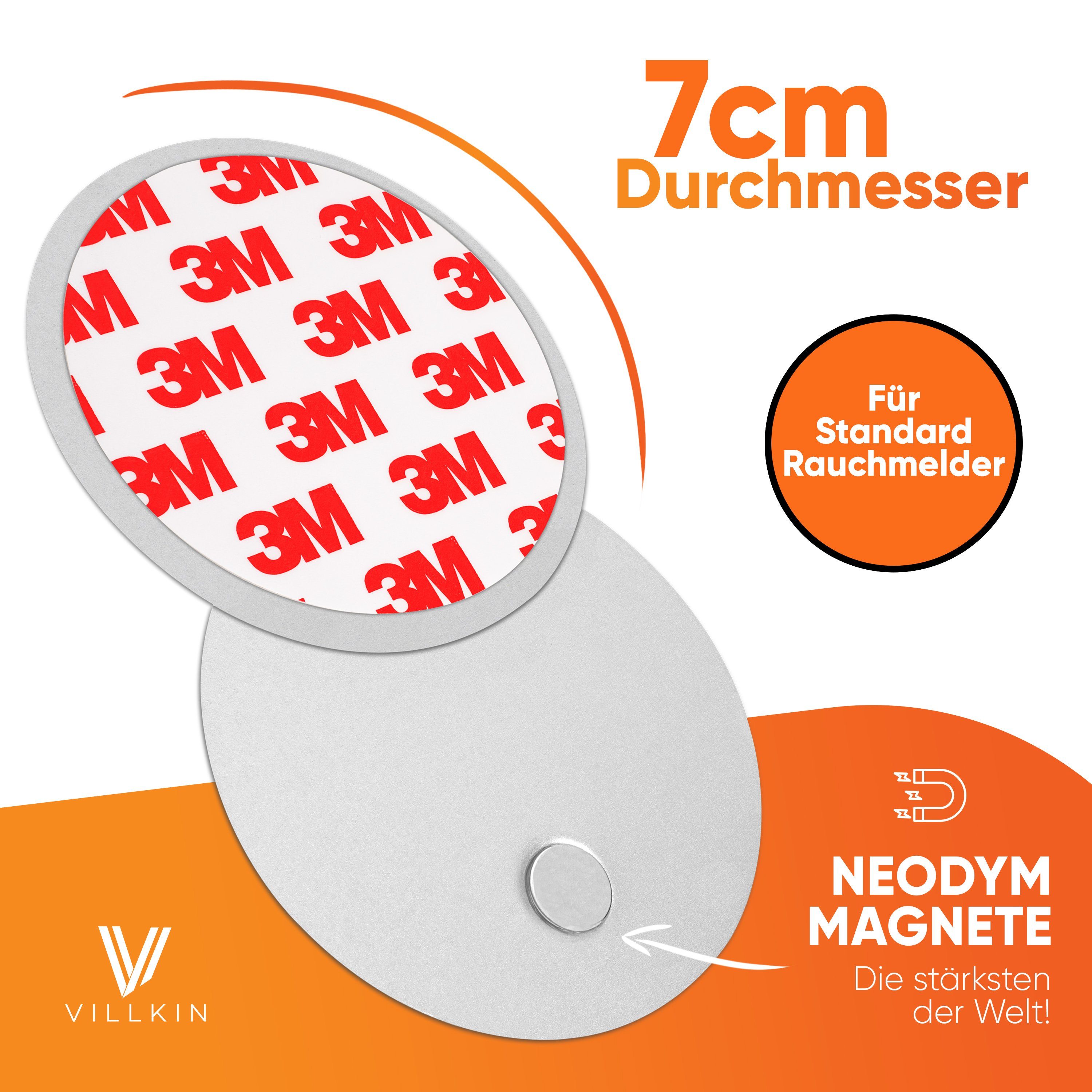 Villkin Magnethalter Rauchmelderhalterung, Magnetbefestigung, Magnethalterung (3-St), klebend, einfache Montage, magnetisch, überstreichbar