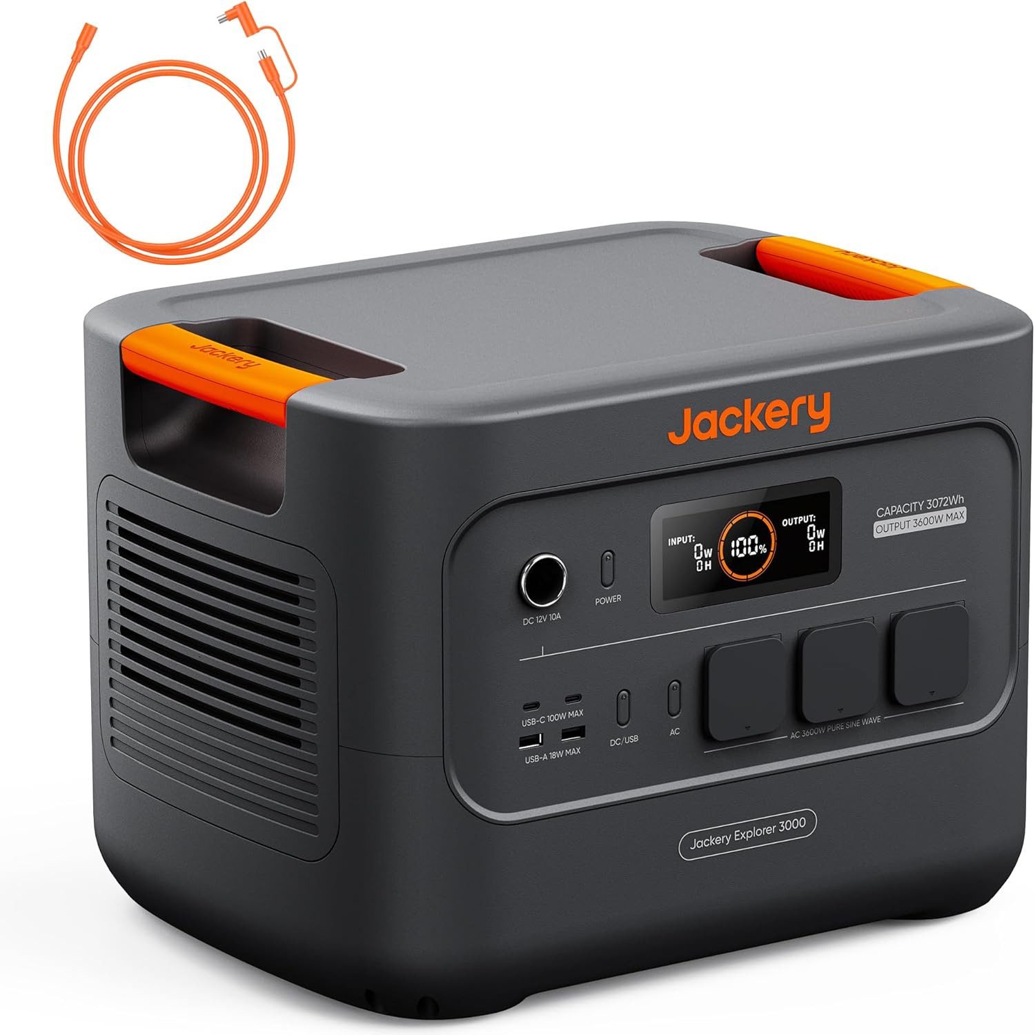 Jackery Stromerzeuger E3000 v2 Tragbare Powerstation mit Kabel, 3072Wh/3600W LiFePO4, 7,2 in kW, mit 5M Kabel, 1,8h Schnellladung, für Camping, Notfall