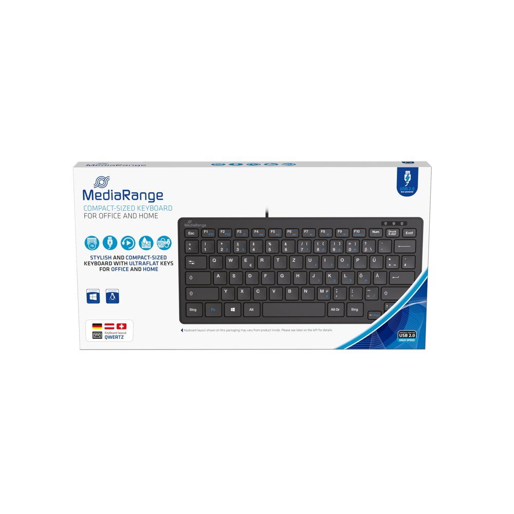 Tastatur Compact ultraflach mit Kabel Keyboard QWERTZ schwarz MROS112 Tastatur