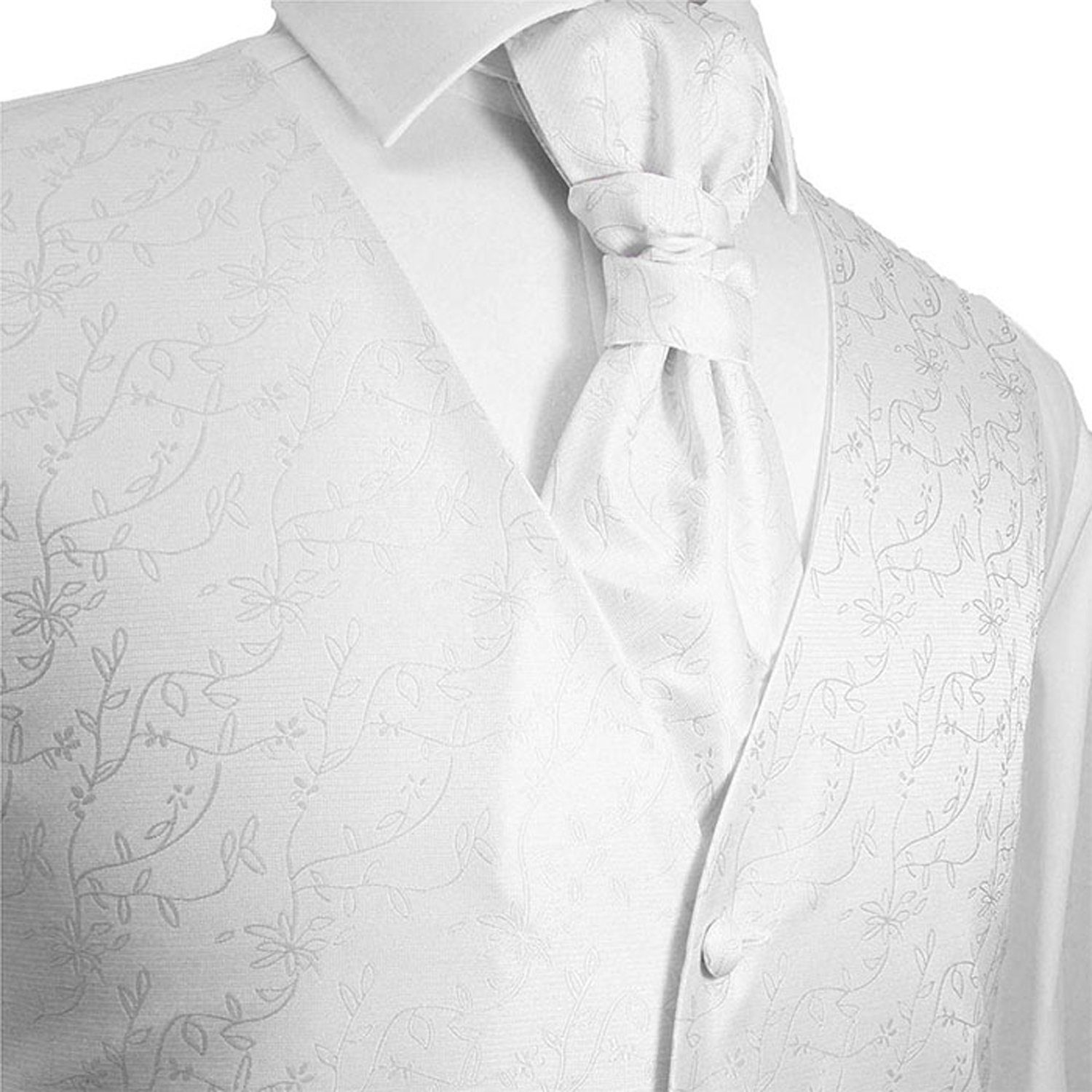 Paul Malone Anzugweste Herren Hochzeitsweste mit Plastron Set 2tlg Florale - Bräutigam (Set, 2-tlg., mit Weste und Plastron) silber weiß V20, Gr. 48 (XS)