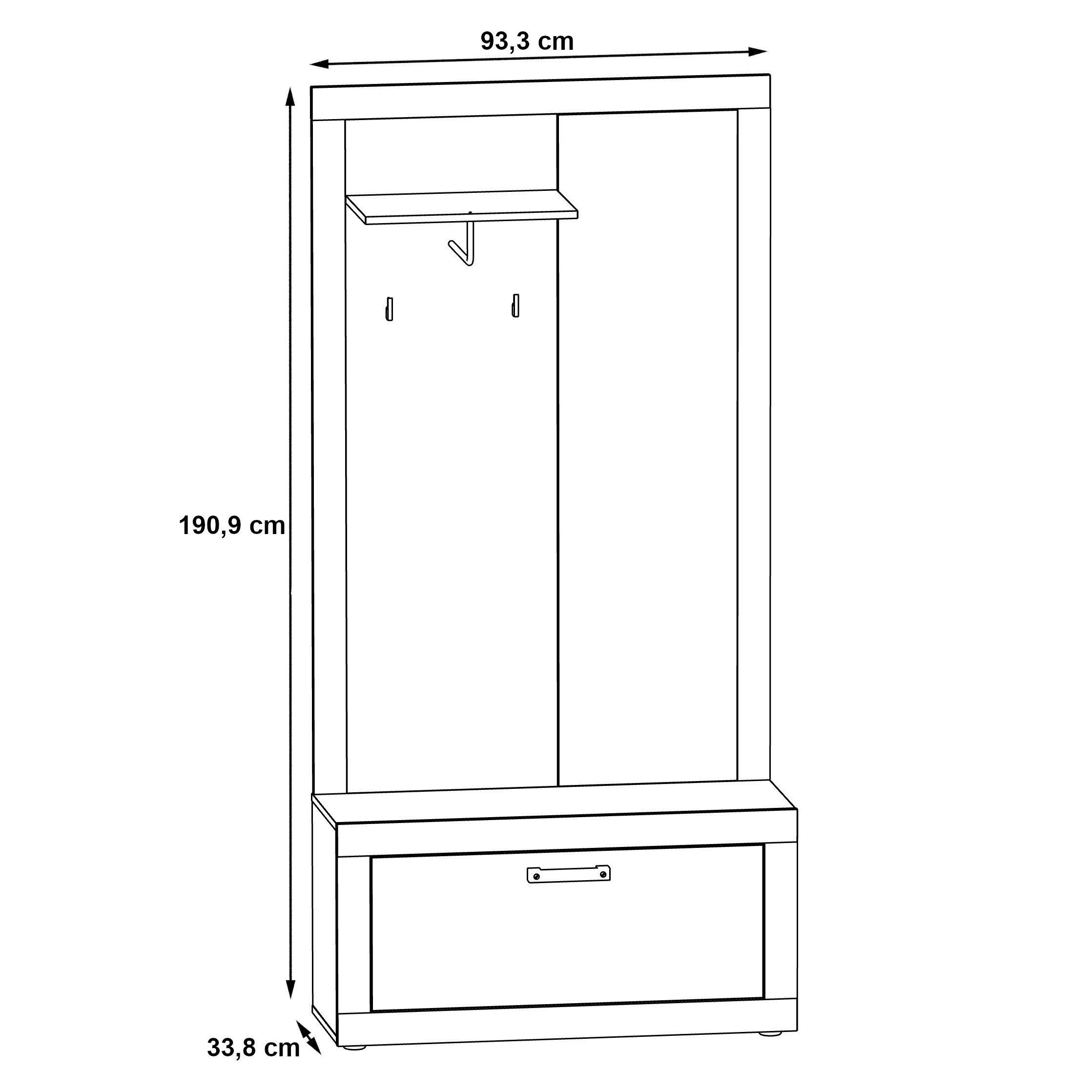 Newroom Garderobe Betonoptik 93 cm, Garderobe Betonoptik Modern Garderoben Set Flurmöbel Flur