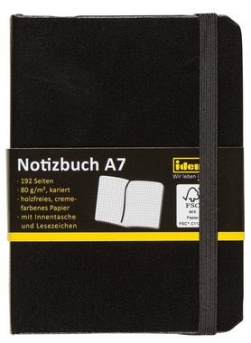Idena Notizbuch Idena 209283 - Notizbuch DIN A7, kariert, Papier cremefarben, 192