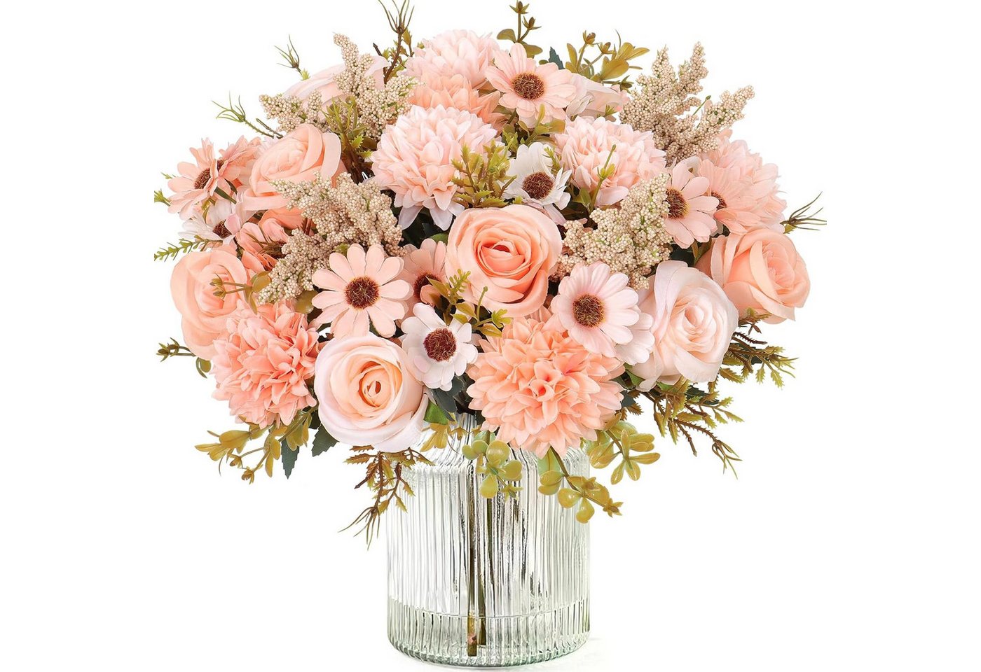 Kunstblumenstrauß Künstliche Blumen 2/4 Bündel künstliche Rosen Gänseblümchen, Agger, Perfekt für Hochzeit, Party oder Heimdekoration in Rosa