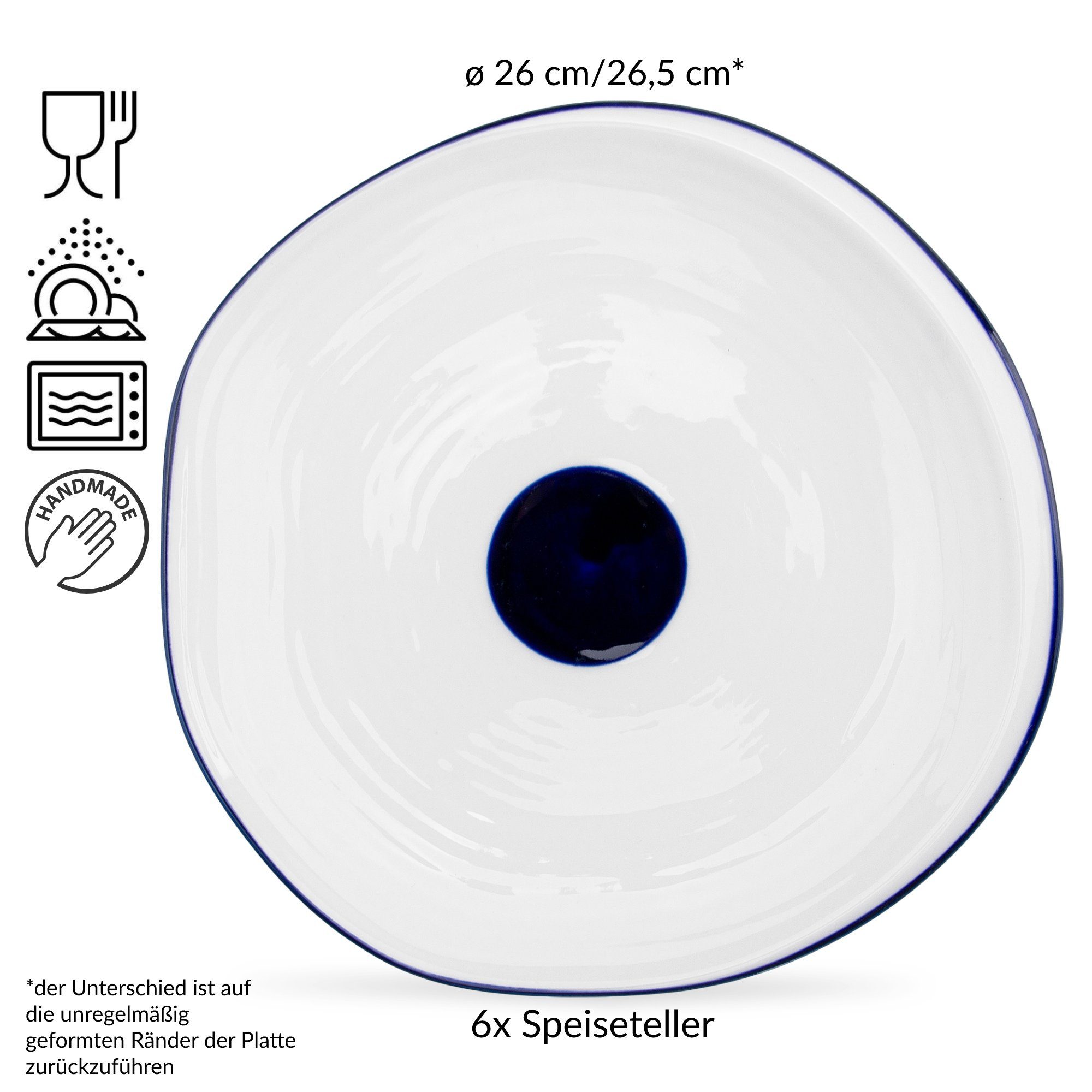 KROG ø26,5cm, Personen, Teller-Set Speiseteller handgefertigt (6-tlg), Porzellan, 6 Konsimo