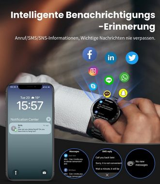 Lige Smartwatch Herren, AMOLED Always on Display Smart Smartwatch (1.43 Zoll, Andriod iOS), mit Telefonfunktion IP67 Wasserdicht Fitnessuhr mit Schlafmonitor
