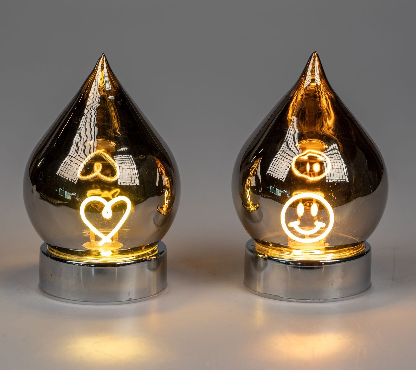 formano LED Dekolicht Deko 2er Set Leuchttropfen mit Smiley und Herz 15 cm Stimmungslicht, LED fest integriert