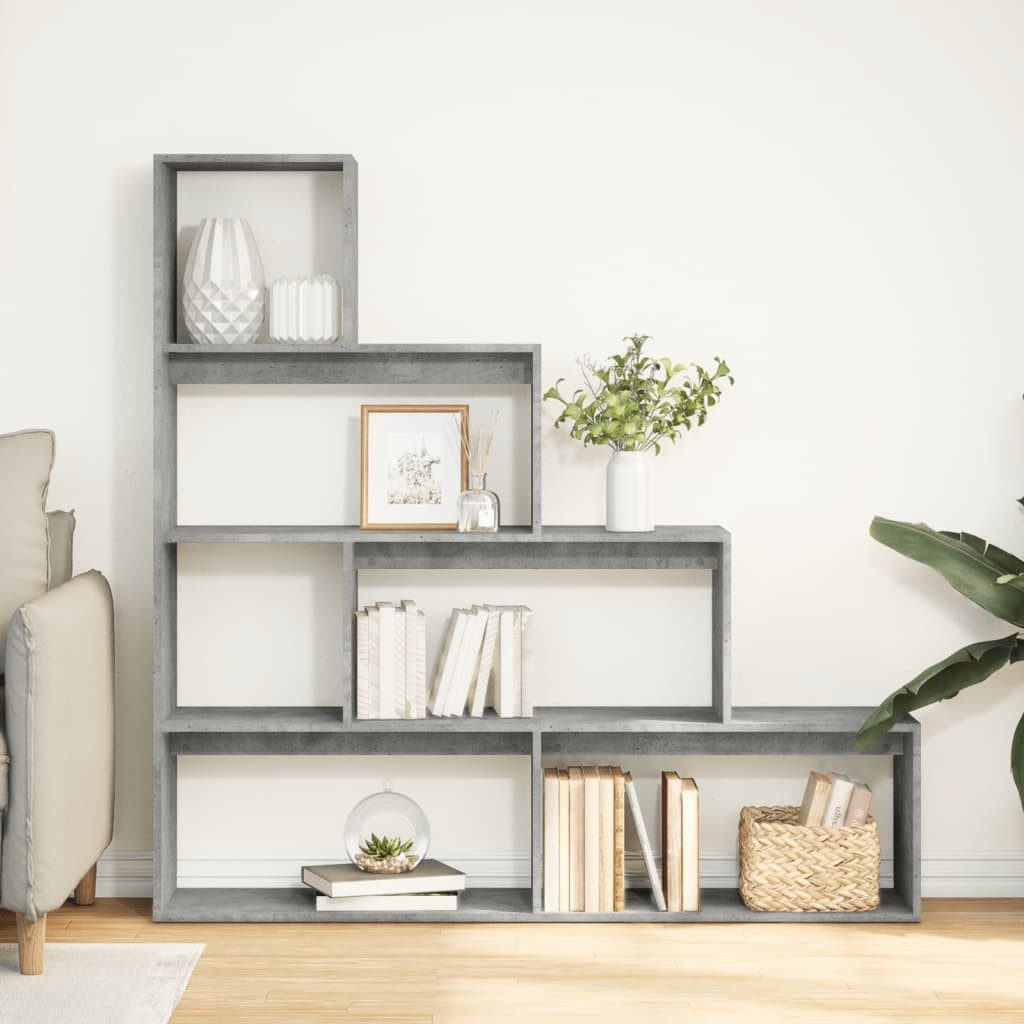 vidaXL Bücherregal Raumteiler-Bücherregal 4 Etagen Betongrau 143,5x29x143,5 cm, 1-tlg.
