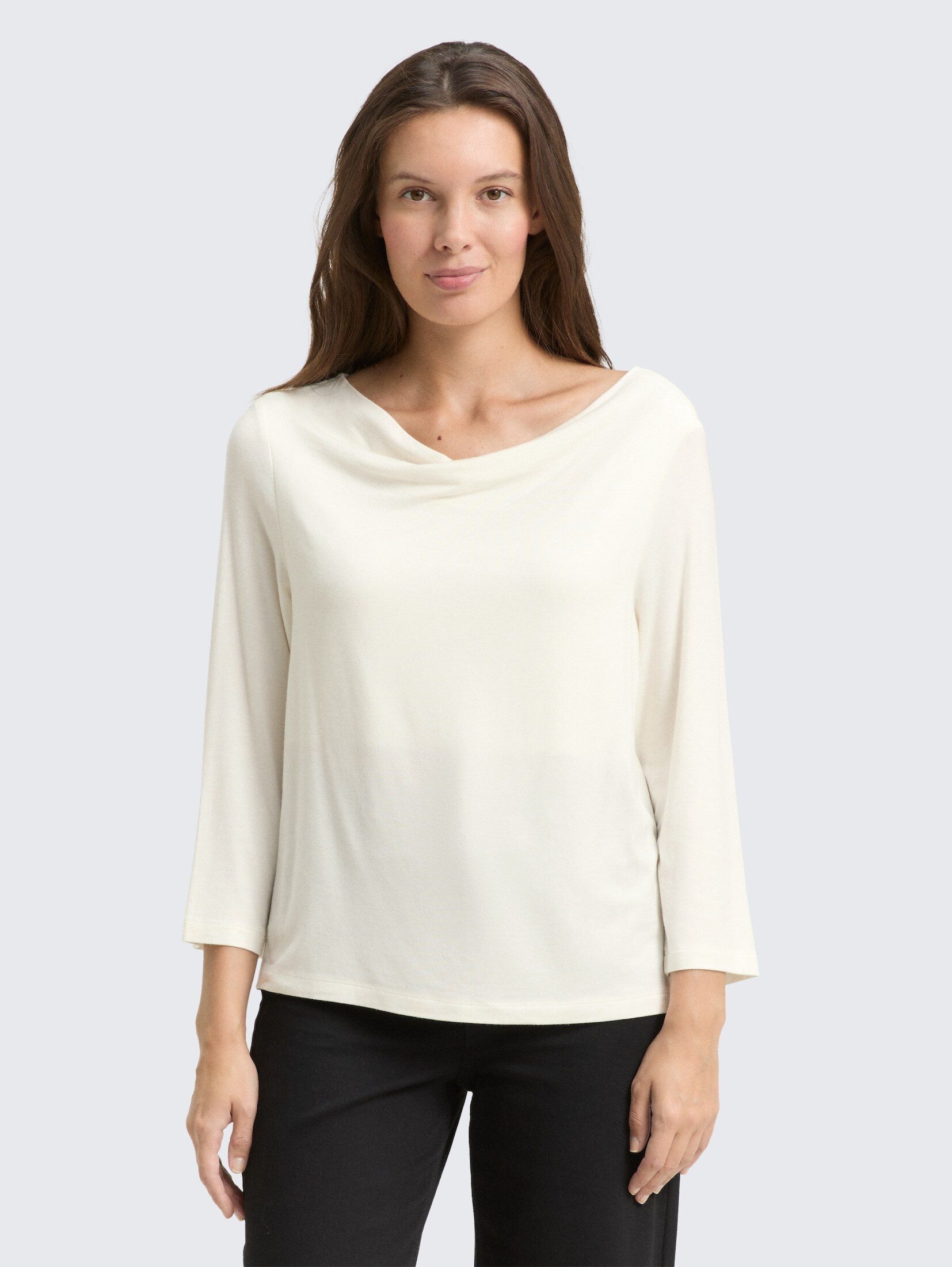 TOM TAILOR 3/4-Arm-Shirt T-Shirt Langarmshirt mit Wasserfallkragen günstig online kaufen