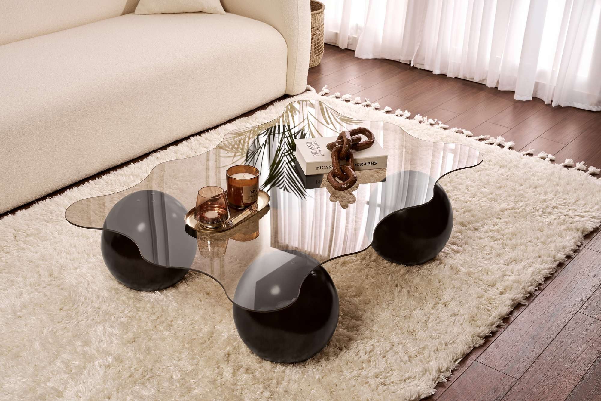 Skye Decor Couchtisch, organische Form Glasplatte modernes Design