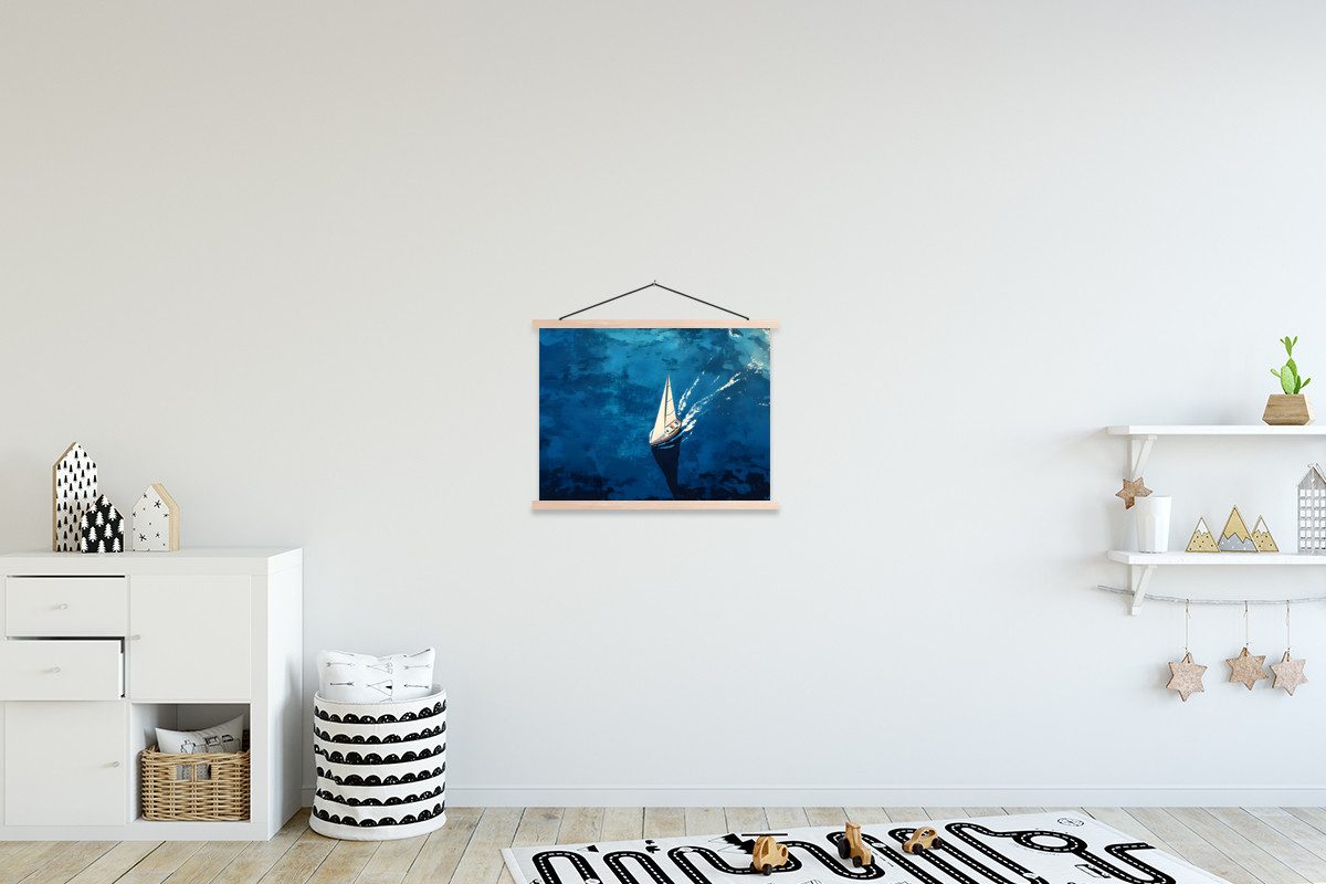 MuchoWow Poster Segelboot - Wasser - Abstrakt - Schatten, (1 St), Posterleiste, Textilposter für Wohnzimmer, Bilderleiste, 40x30 cm