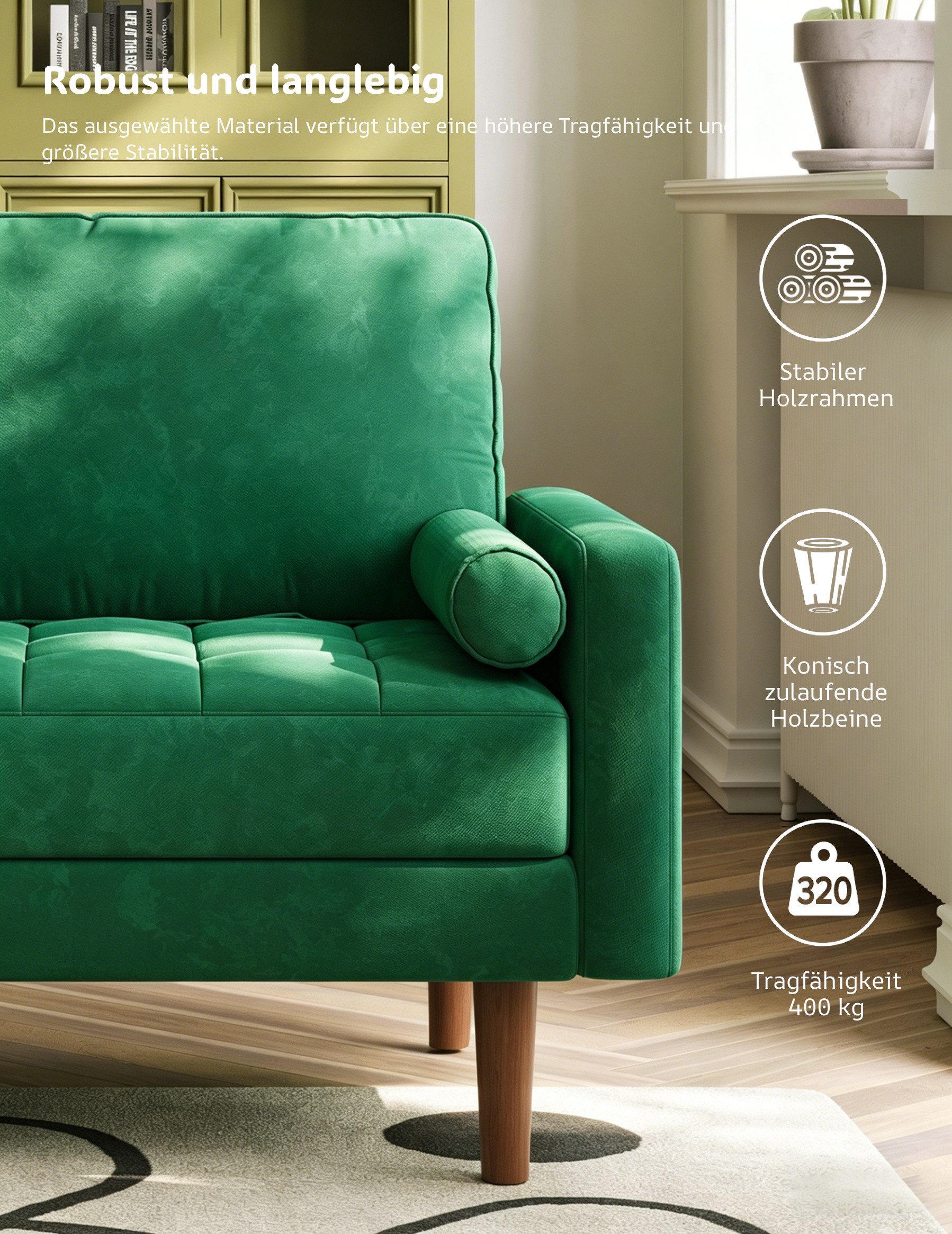 Dripex Sofa 121 cm kleines 2-Sitzer-Sofa aus Samt – bequeme Couch – Bild 5 von 5