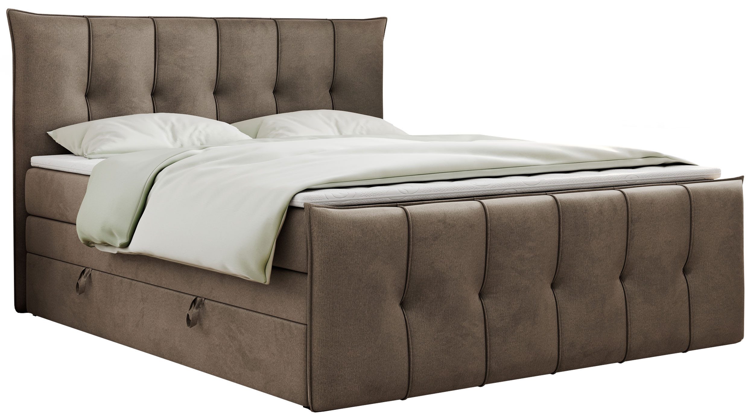 MKS MÖBEL Boxspringbett PREMIUM 11 KING (Set, Packung, T30-Schaum, Topper T25/Visco, gestepptes Kopfteil), Bettkasten und fünf Matratzen - Multipocket-Matratzen und Topper